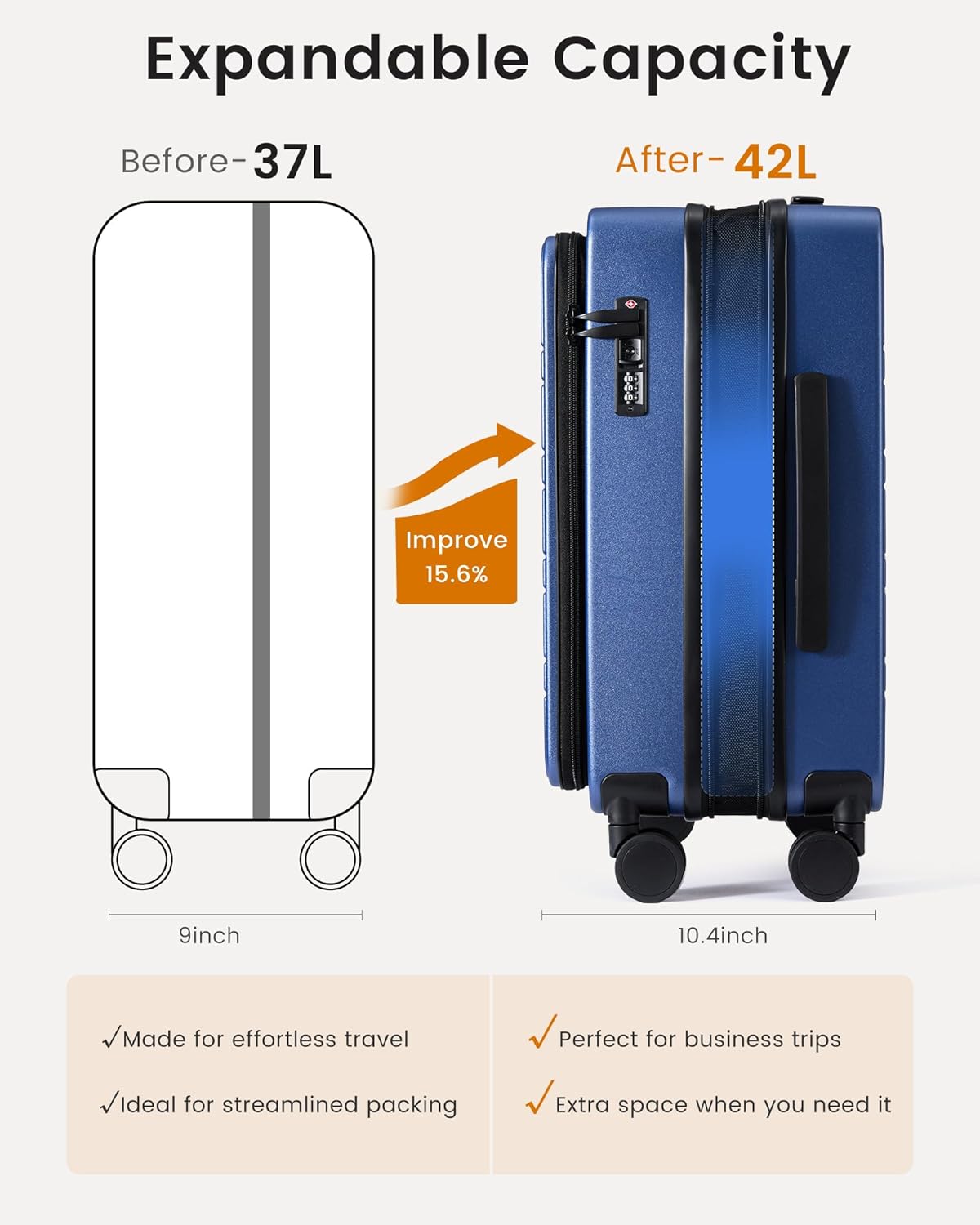 LOVEVOOK Carry On Luggage Airline Approved,20 Inch Expandable Hard Shell Suitcase with Spinner Wheels,Small Rolling Carry-on Suitcases with TSA Lock & Cup Holder
