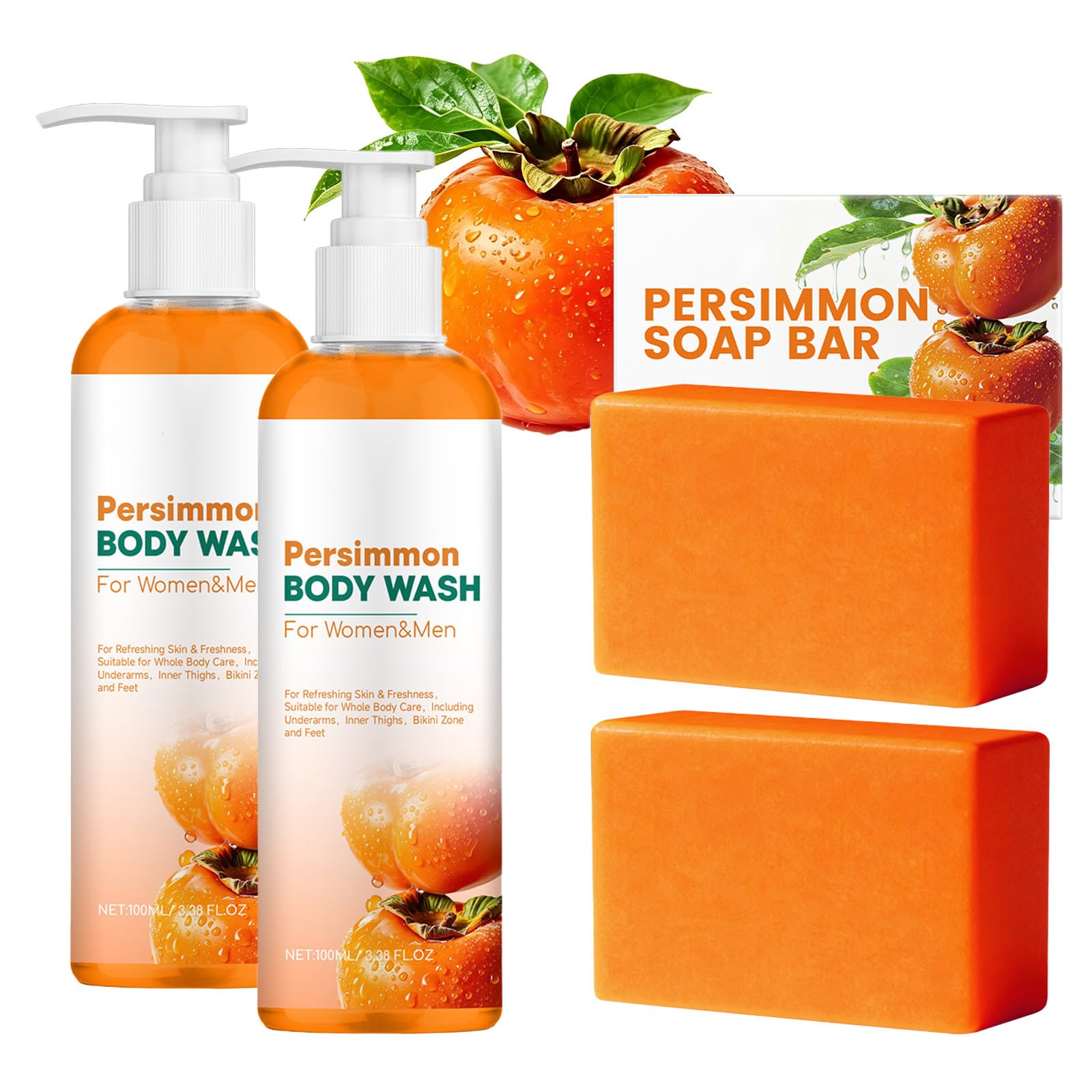Persimmon Soap & Body Wash Duo Old People Smell，Deodorizing Persimmon Soap， Old People Smell Remover- Used To Control Body Odor And Remove Body Odor Shower Gel- Lasting Refreshing Whole Body (2KIT)