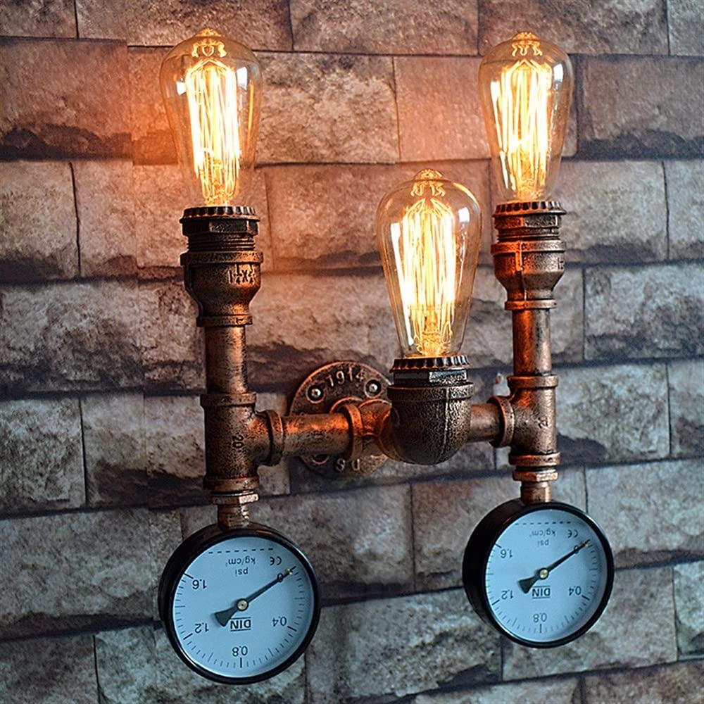 Generico Lampada da parete industriale for lampada da parete for tubo dell'acqua in metallo ferro Steampunk for fienile, sala da pranzo, bar, veranda(Bronze)
