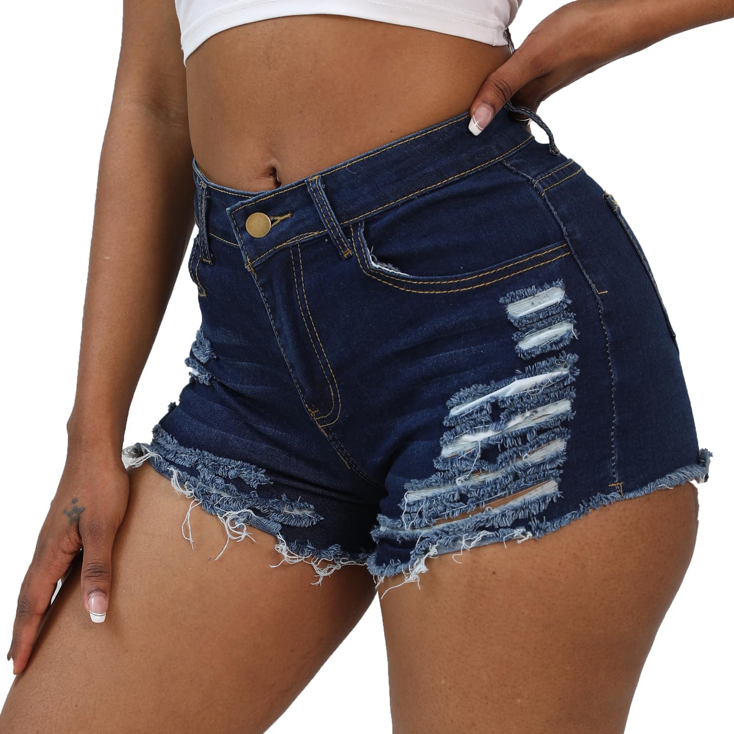 Weigou Women Jean Short Ripped Hot Shorts Comfy Stretchy Women Fringed Denim Shorts - Image 2