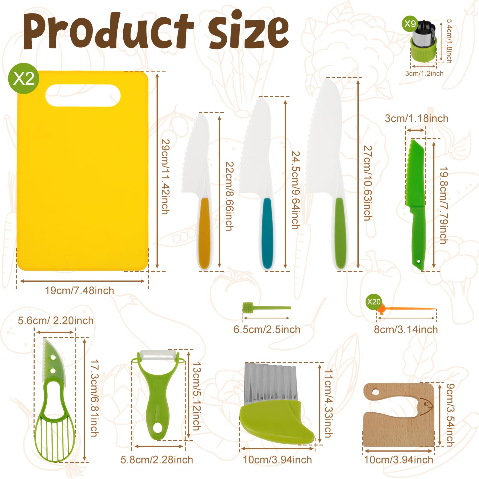 HSHGZSR 40Pcs Kids Knife Set, Toddler Knife Set, Safe Children Cooking Cutter Set, Children Knife Set, Toddler Kitchen Tools, Kitchen Cutter Tool Set, Toddler Kitchen Set, Children Cutting Set for Kid