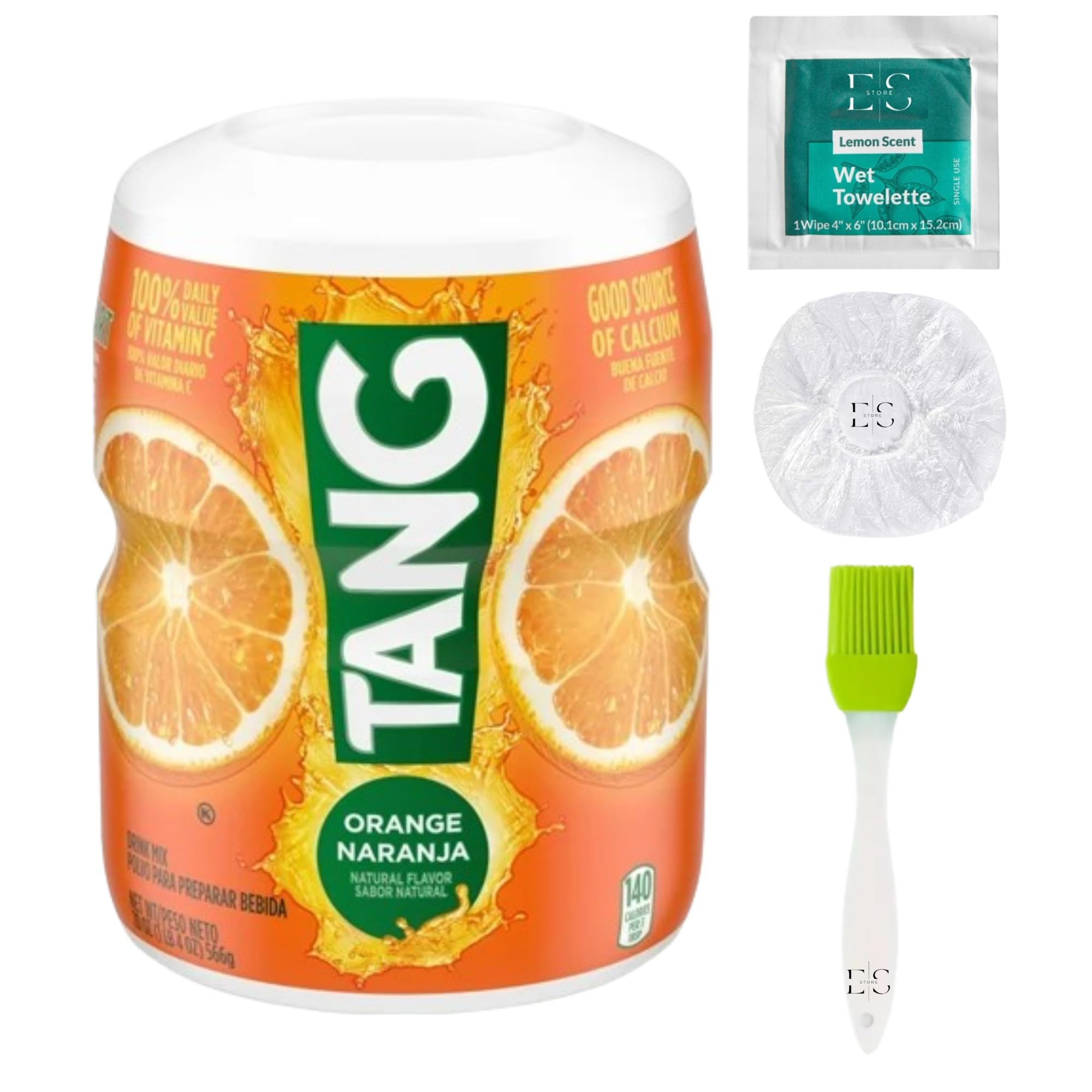 GenericTang®' Orange Naranja Drink Powder Mix - 20oz Jar + BONUS: (1) Elastic Storage Cover + (1) Lemon Scented Wet Towelette + (1) BBQ Seasoning Brush (Color May Vary)