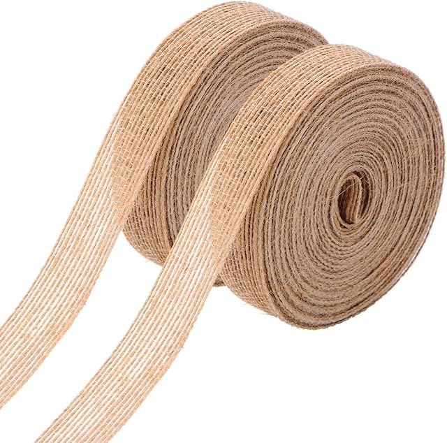 kuou 2 Rolls Jute Craft Ribbon, 10m Hessian Ribbon Natural Rustic Jute Burlap Ribbon Roll Linen Ribbon for Gift Wrapping and Crafts (2cm*10m), Brown