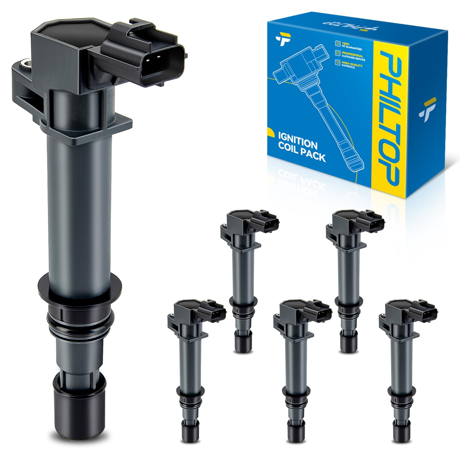 PHILTOP 6-Pack Ignition Coil UF270 Fit for Ram 1500 Liberty Grand Cherokee | Dodge Ram 1500 2002-2008 3.7L/4.7L, Dakota 2000-2008 3.7L/4.7L, Durango 2000-2008 3.7L/4.7L, Nitro 2007-2008 3.7L, Liberty