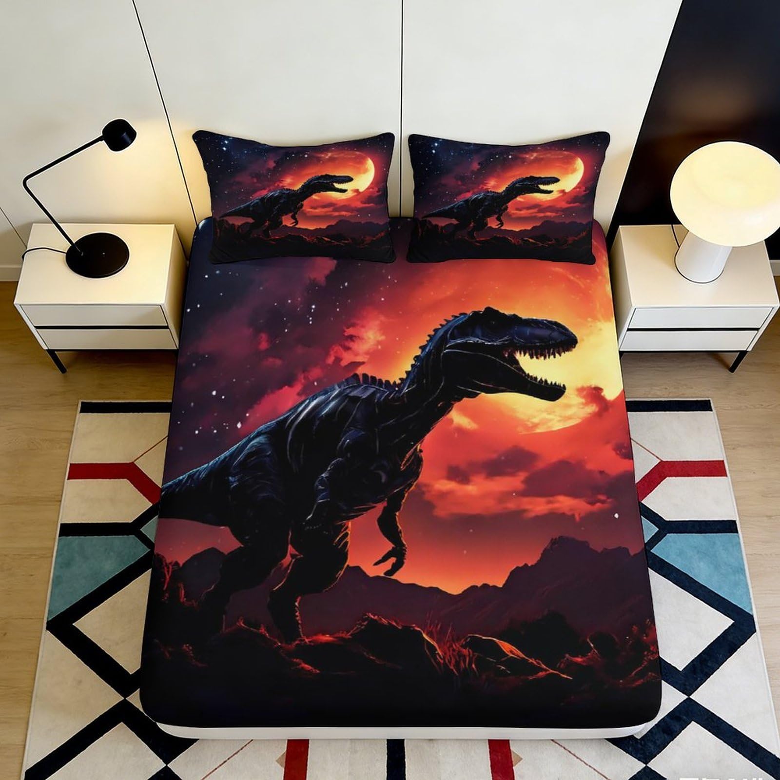 Pnayamiorkfel Style-6 3D Printed Dinosaur Sunset Fitted Sheet Microfiber Soft Breathable Jurassic Bed Cover For Bedroom Guest Room Decor Easy Care 90X200x25cm