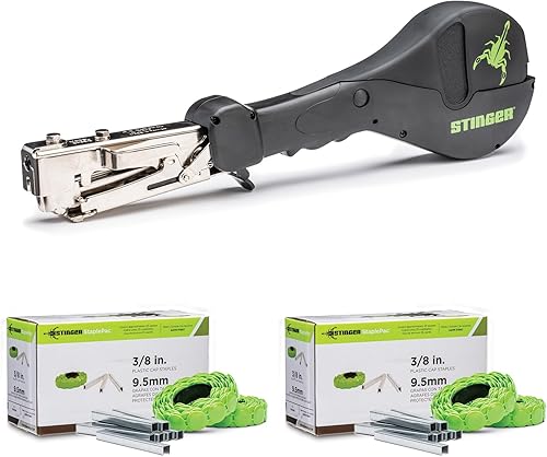 CH38-2 - Martillo de grapas con tapa y dos unidades de grapas, tapas de 1 pulgada, grapas de 38 pulgadas para revestimiento de techos, envoltura