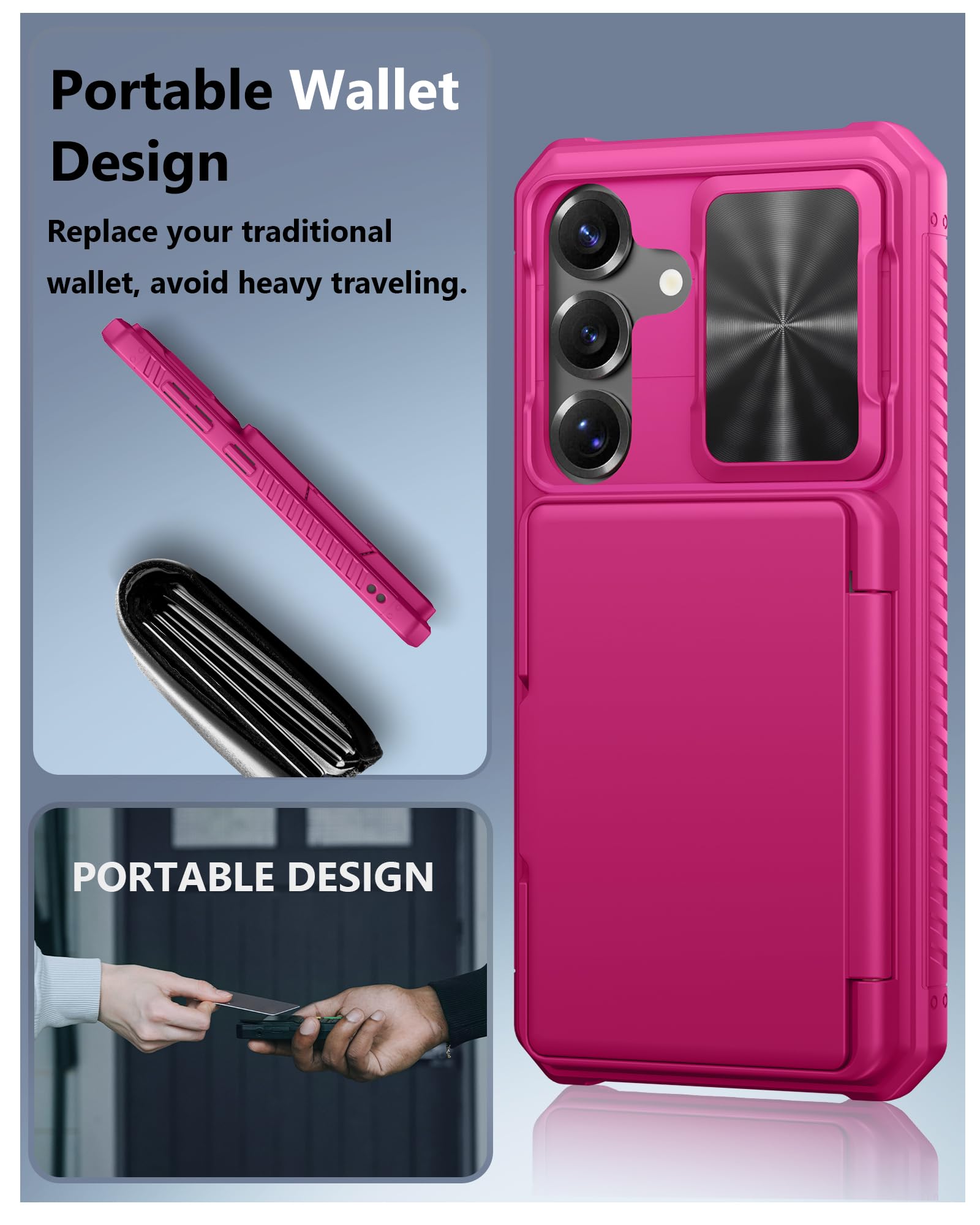 ATATOO Funda tipo cartera para Samsung Galaxy S25 con tarjetero (3-5 tarjetas) [bloqueo RFID] y funda para cámara deslizante, protección de grado militar, bonita funda para teléfono Galaxy S25 de 6.2