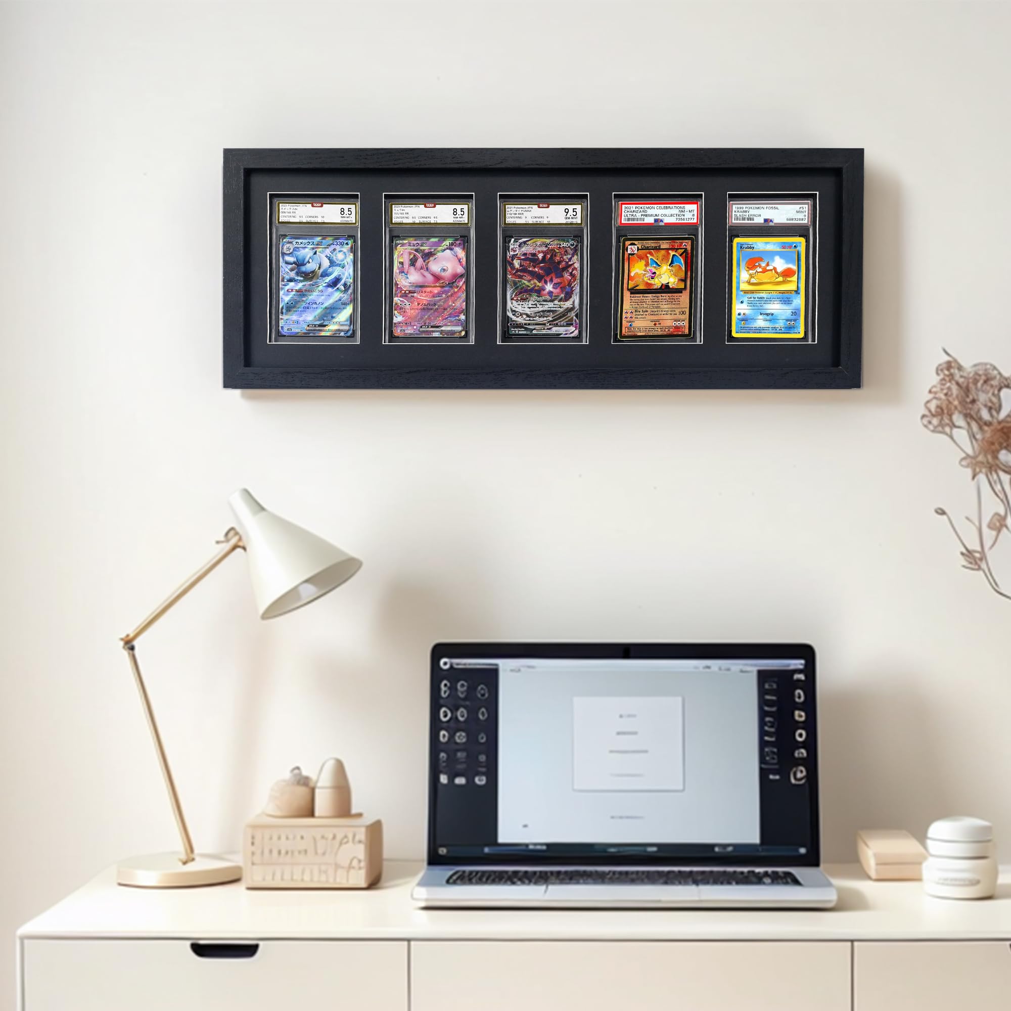 FramePro PSA Graded Card Display Frame, Wall Mount Baseball Trading Card Display Case ONLY fit for PSA Slabs, Display for Basketball Football Hockey Pokemon MTG Yugioh Cards 5 PSA