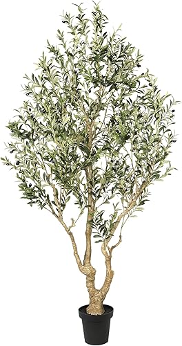 Olivos artificiales para interiores de 7 pies, olivo sintético de 7 pies con tronco de aspecto natural, hojas realistas y frutas realistas, olivo