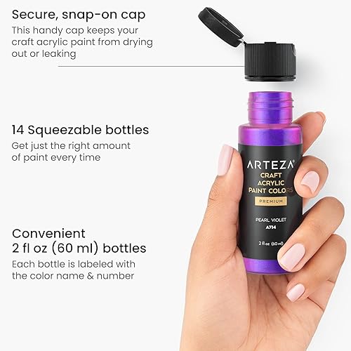 Miniatura 2 de Arteza Juego de 14 pinturas acrílicas nacaradas, botellas de 2 onzas líquidas, pintura de perlas de secado rápido, suministros de arte para papel,
