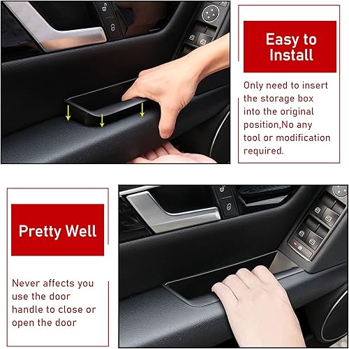 Miniatura 6 de TTCR-II Compatible con Mercedes Benz Clase C Caja de Almacenamiento de Puerta W204, 2 Piezas Caja de Almacenamiento de Bolsillo de Manija de Puerta