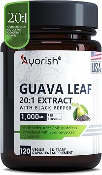 Guava Leaf Capsules 1000mg 120 Count Guava Leaf Extract 201 with Black Pepper Herbal Supplement Plant Based Botanical Capsules Vegan Non GMO