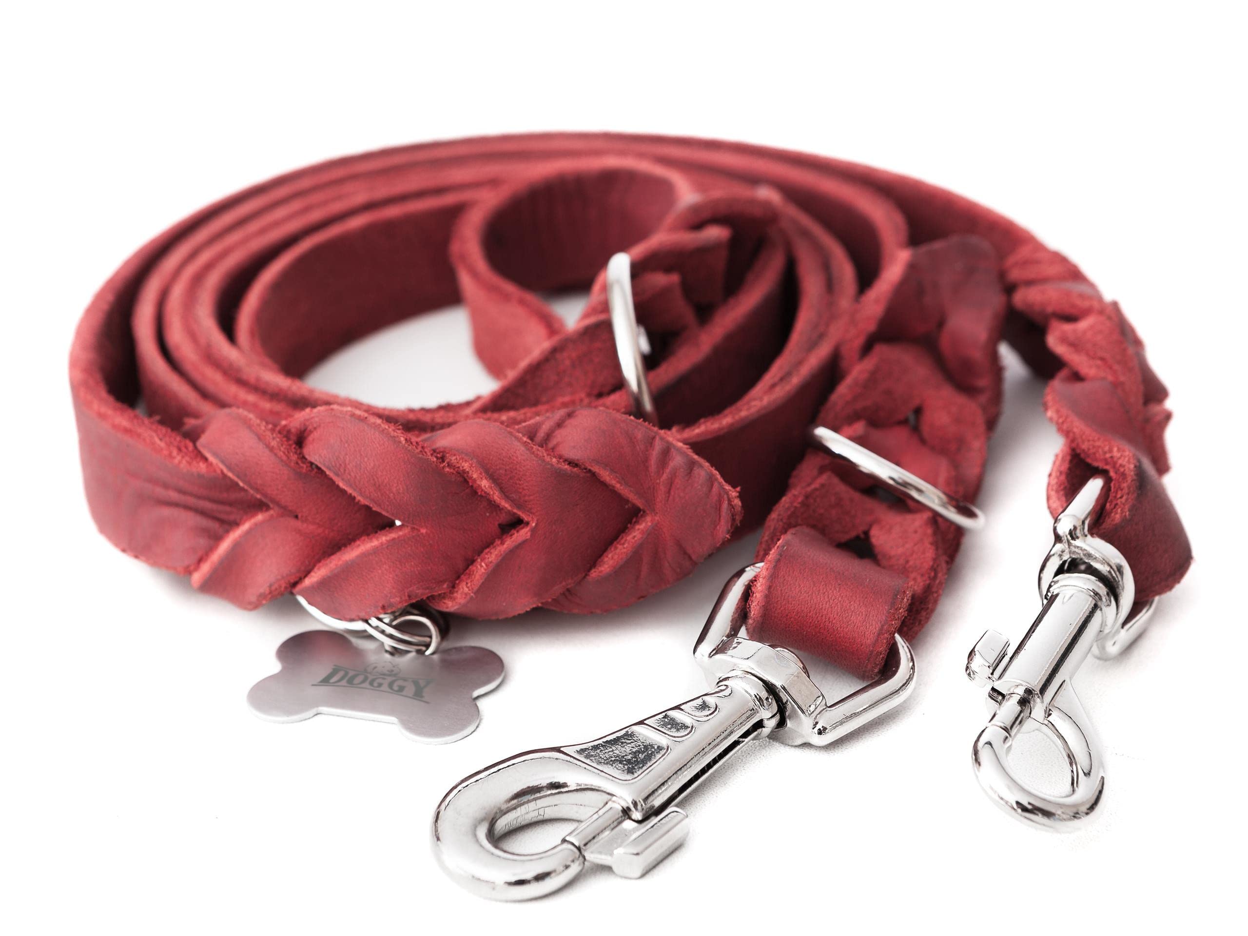 Correa de piel ajustable para perros, correa para perros, correa ajustable múltiple, rojo, 220 x 20 cm