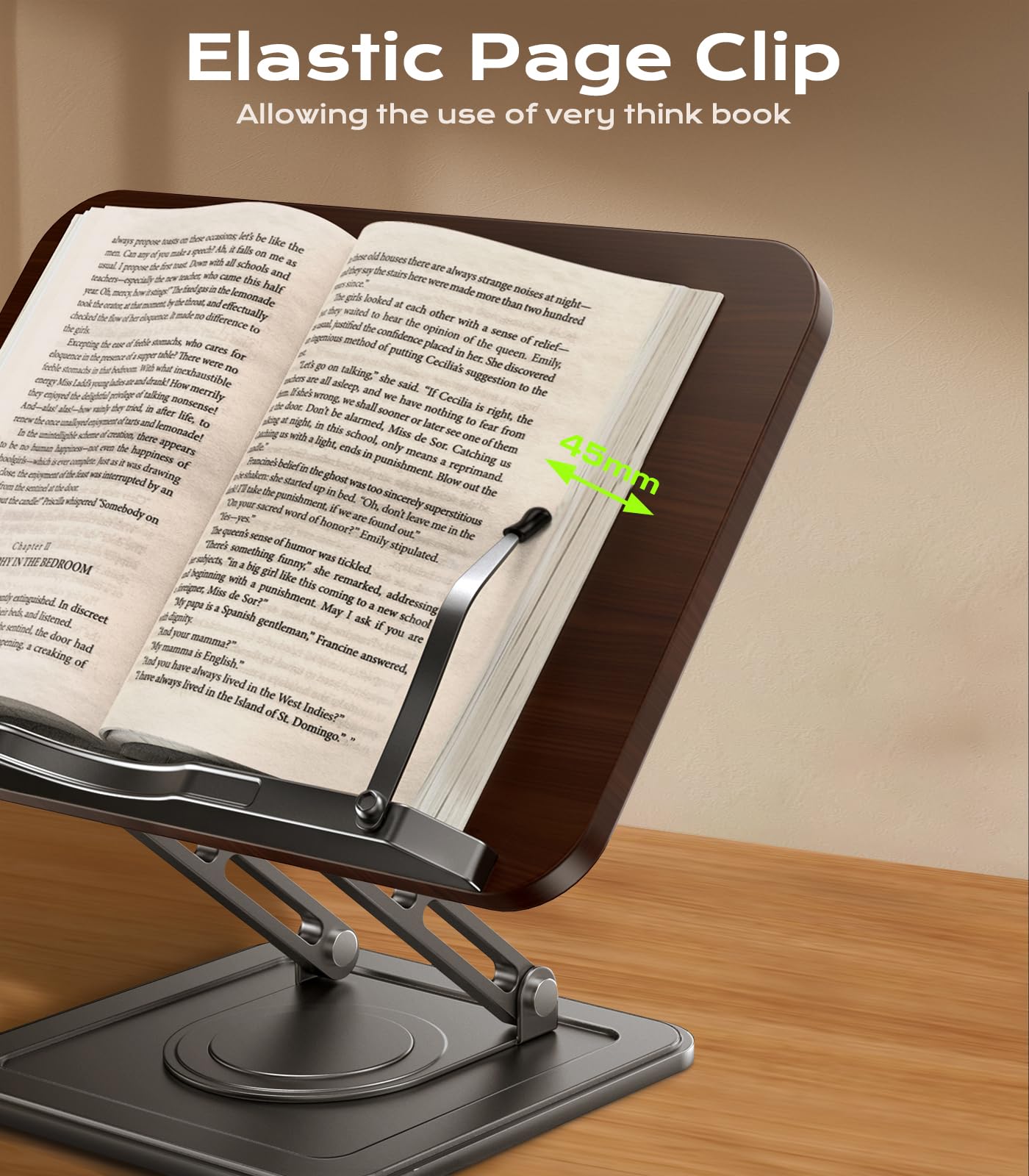 Book Stand for Reading Adjustable Book Holder with 360 Rotating Bases Ergonomic Cookbook Stand Recipe Book Holder with — view 6