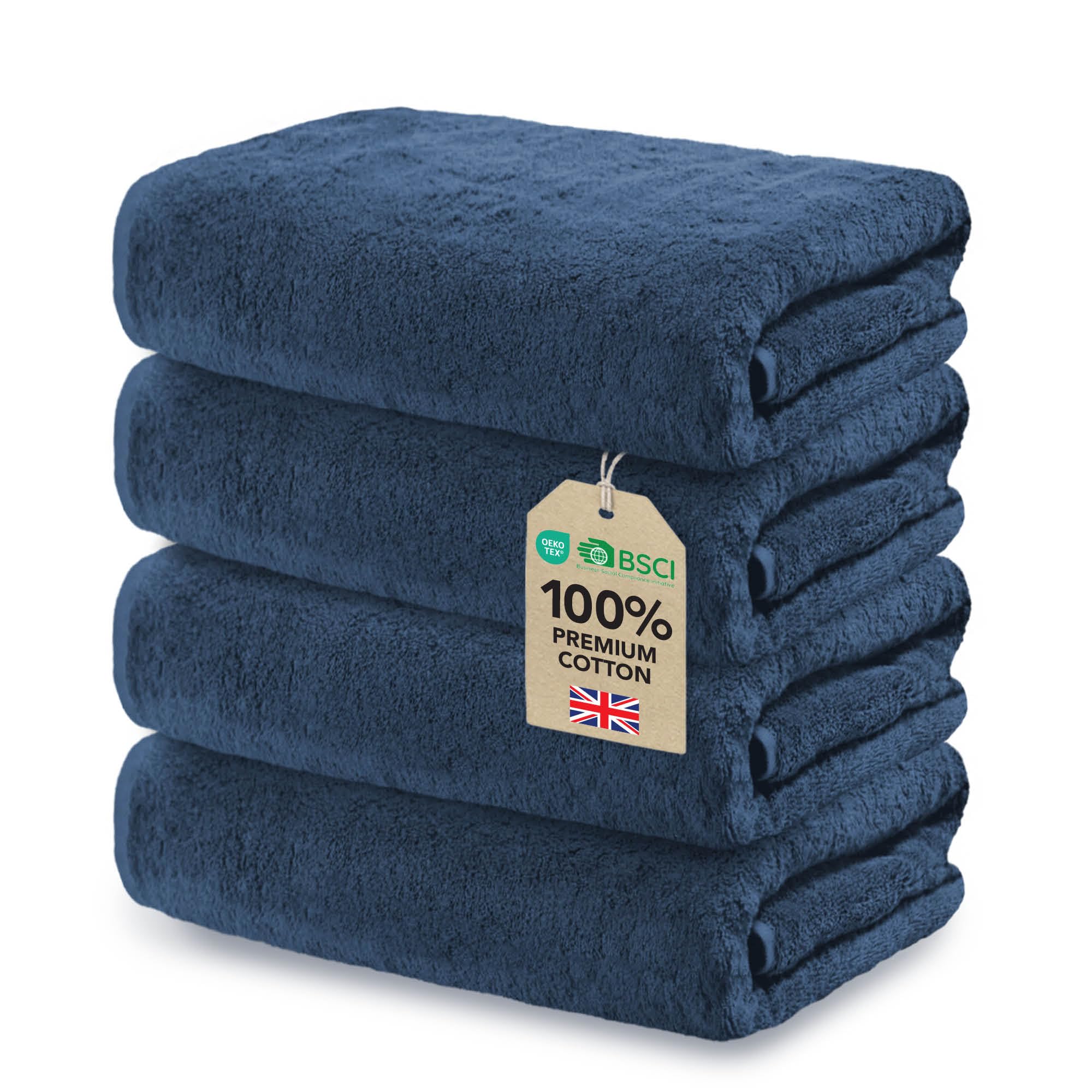 Set of 4 Hand Towels 50x100cm - Premium 100% Turkish Cotton Towel - 500 GSM - For the home. hair salon or nail salon - Very Soft & Absorbant - Certified Oeko-TEX - Navy Blue