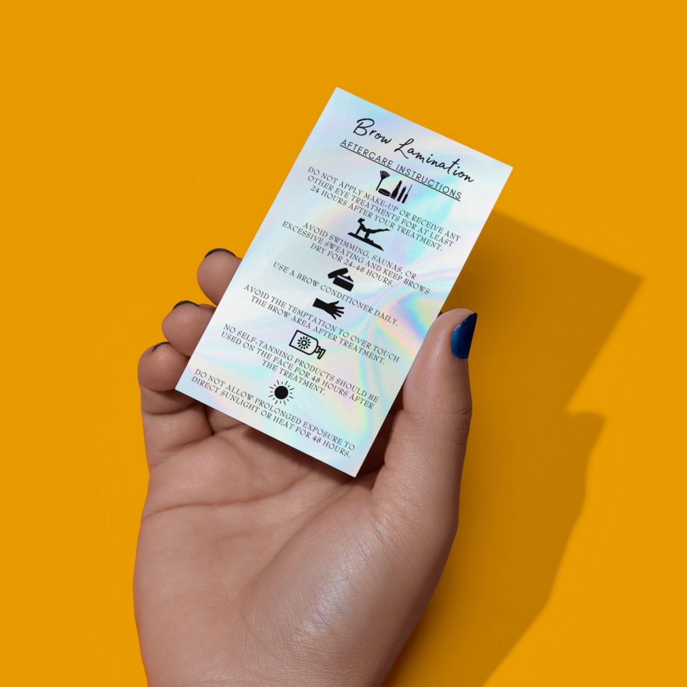 Tarjetas de cuidado posterior de laminación de cejas | Paquete de 50 | Tamaño de tarjeta de visita de 2 x 3.5 pulgadas | Kit de elevación de inicio en casa DIY para levantar cejas y tintar | Cejas