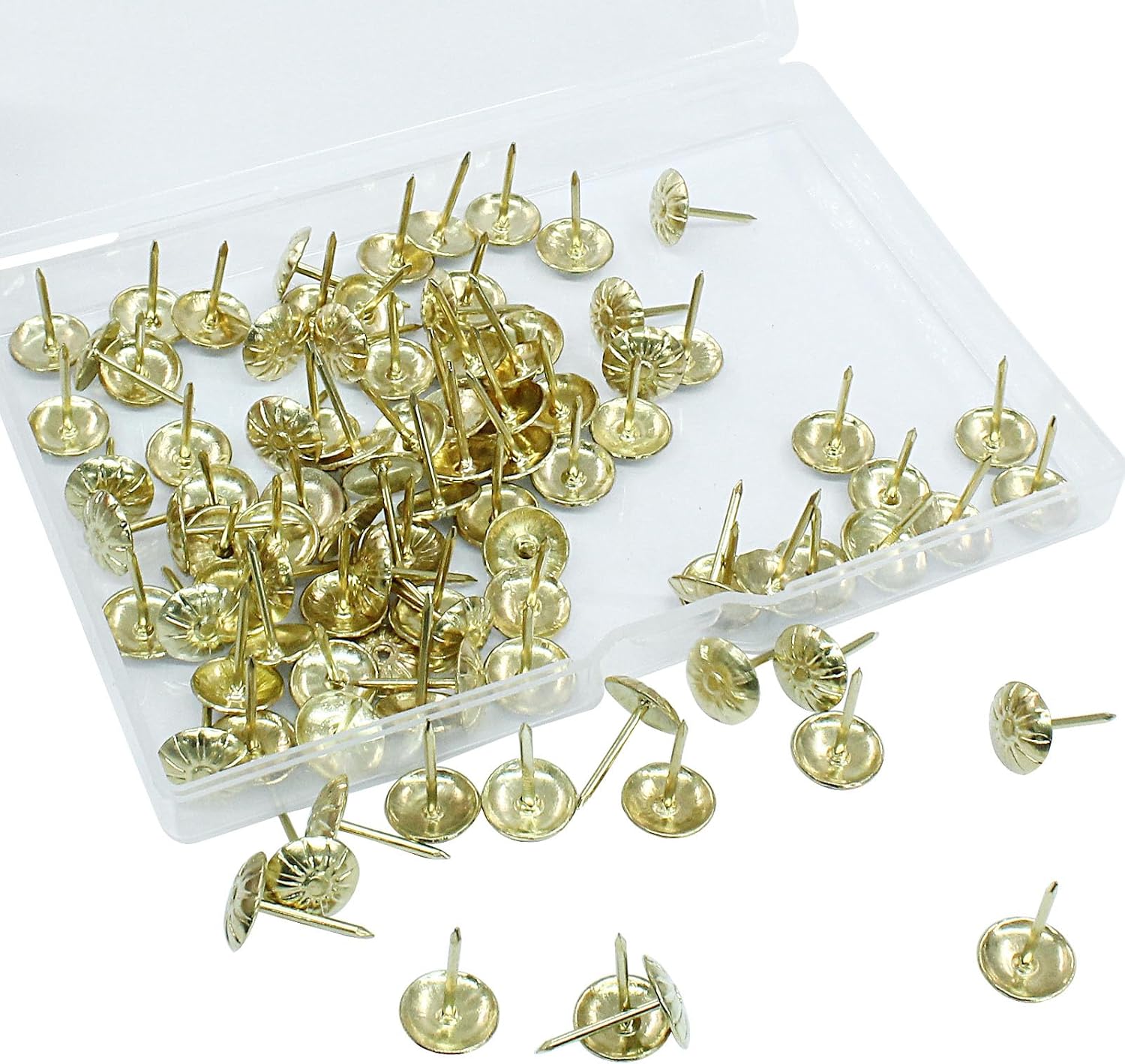 100 Pack Antique Upholstery Tacks, Decorative Furniture Tacks Nails, 7/16 Inch Upholstery Nails for Sofa, Chair, Bed and Furniture DIY Decorative(Gold)
