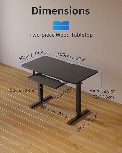 Miniatura 3 de FEZIBO Escritorio eléctrico de pie ajustable en altura con bandeja para teclado, mesa de pie de 40 x 24 pulgadas, escritorio de oficina en casa con