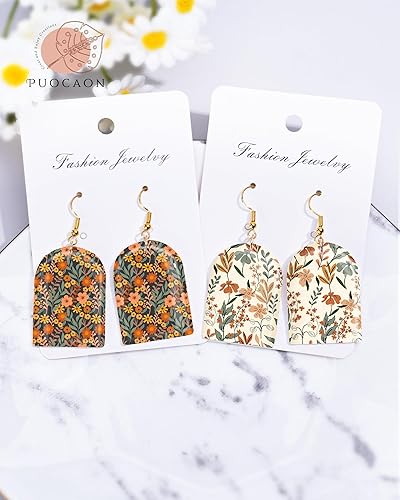 Miniatura 2 de Puocaon Papel de transferencia para arcilla polimérica, 4 diseños, 20 piezas de papel de transferencia retro de arcilla de flores para aretes de