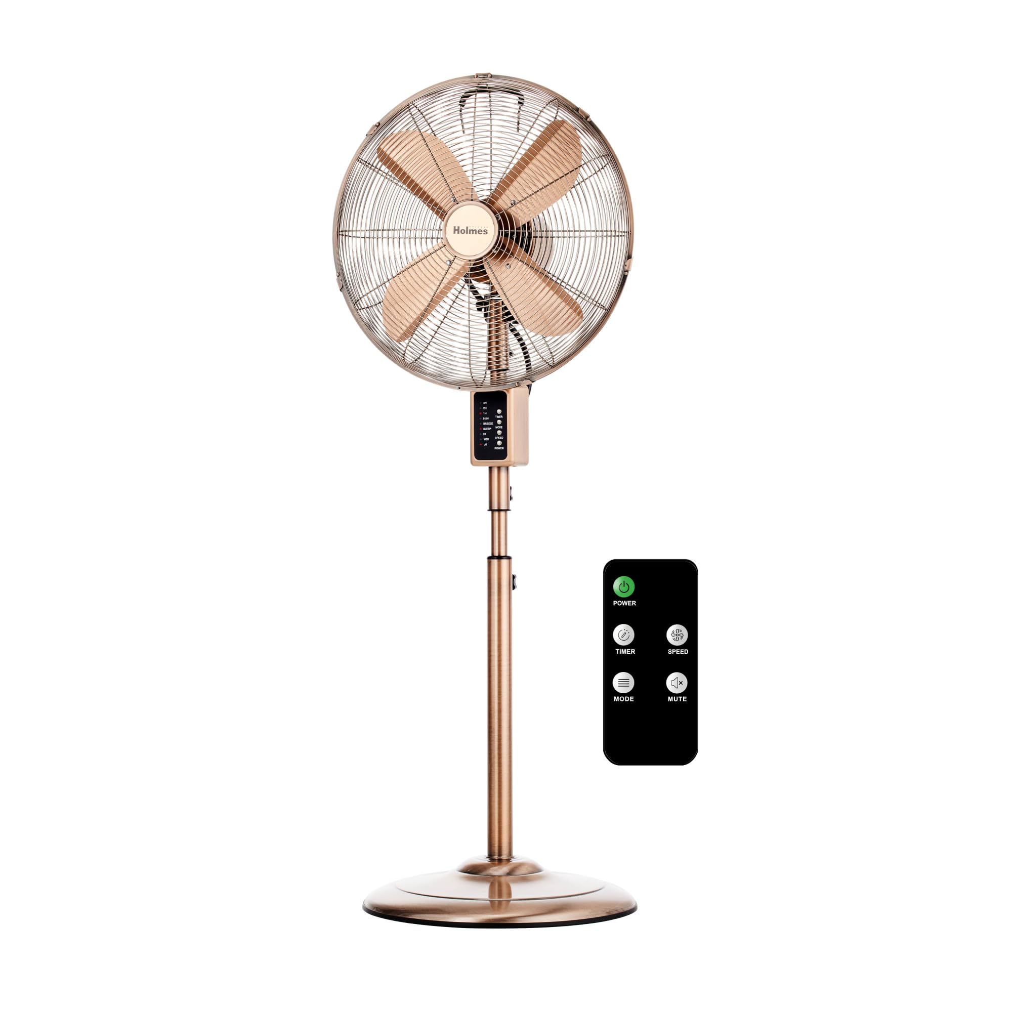 Photo 1 of ***DAMAGED*** PARTS ONLY***Holmes 16 Inch Copper Digital Metal Stand Fan 3 Speeds 75 Degree Oscillation 20 Degree Head Tilt Adjustable Height Quiet Operation Remote Control for Home Office Bedroom Living Room