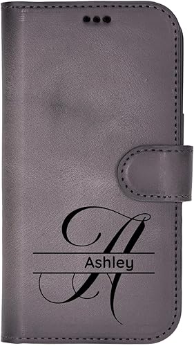 Miniatura 6 de Funda tipo cartera de piel prémium para iPhone 17, bloqueo RFID, diseño desmontable 2 en 1 con ranuras para tarjetas, funda de piel de vaca gris con