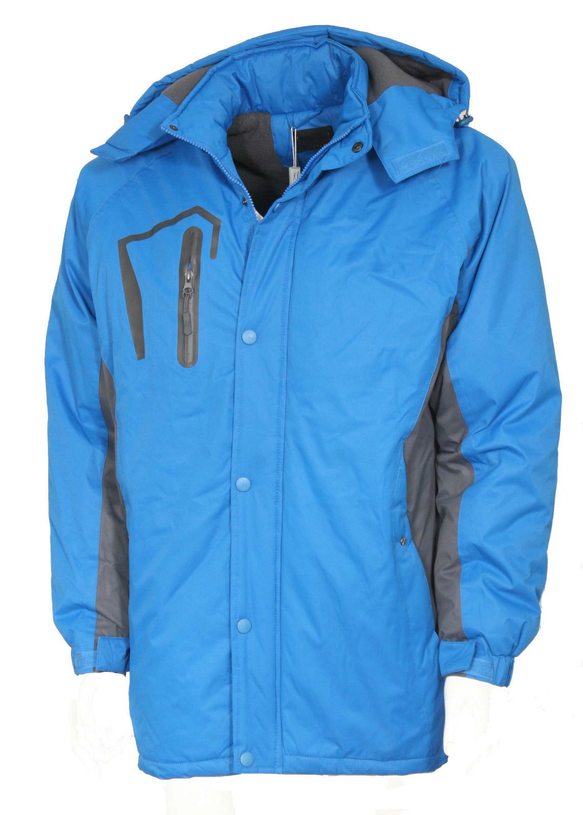 Rockface Waterproof Fleece Lined Winter Jacket Padded Hood Tapered Seams Full Zip Coat