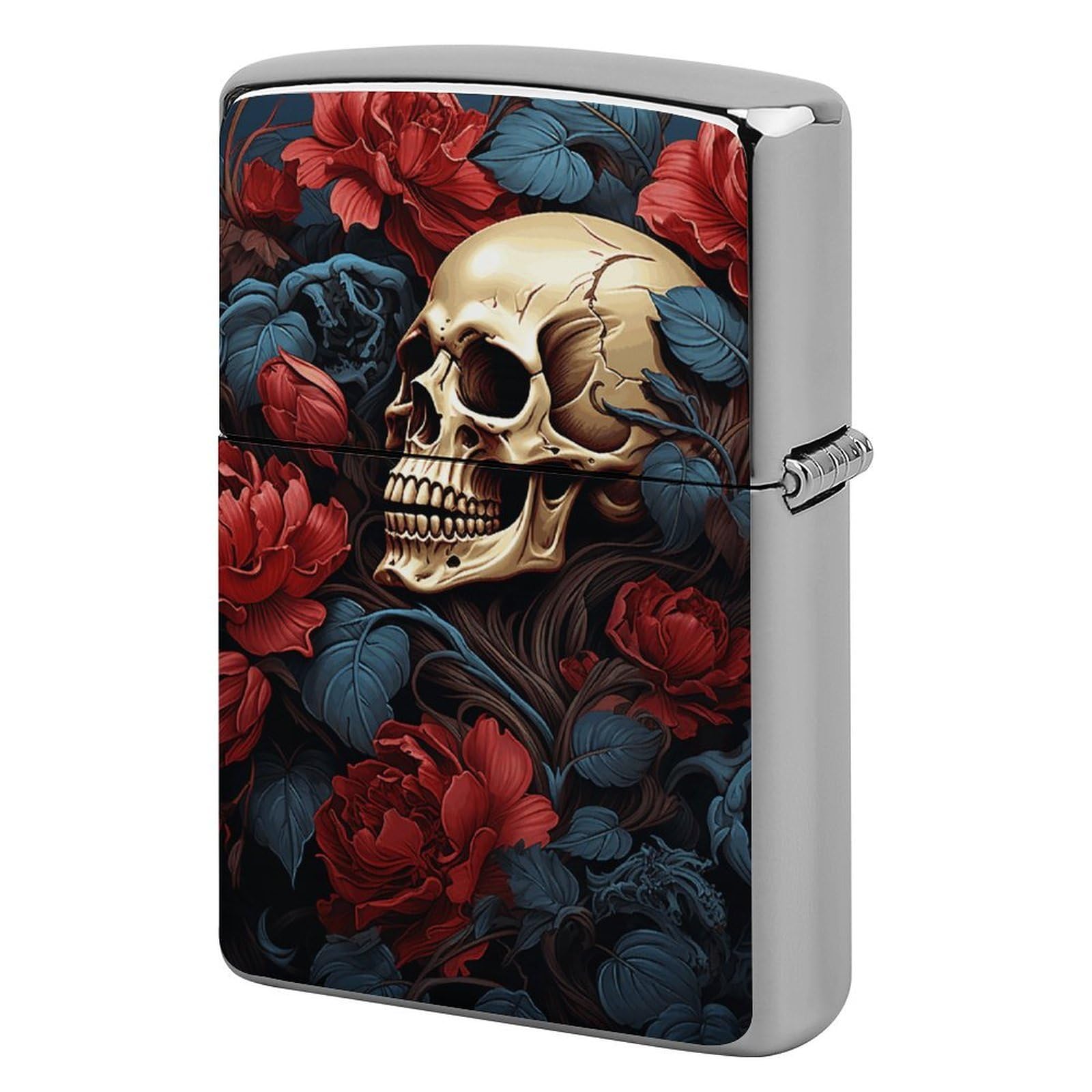 Skull Image Poster Lighter Cover for Men, Personalized Lighter Case for Birthday Gift, Flip-Top Lighters Protective Cover, Portable Lighters Shell for Outdoor, Travel