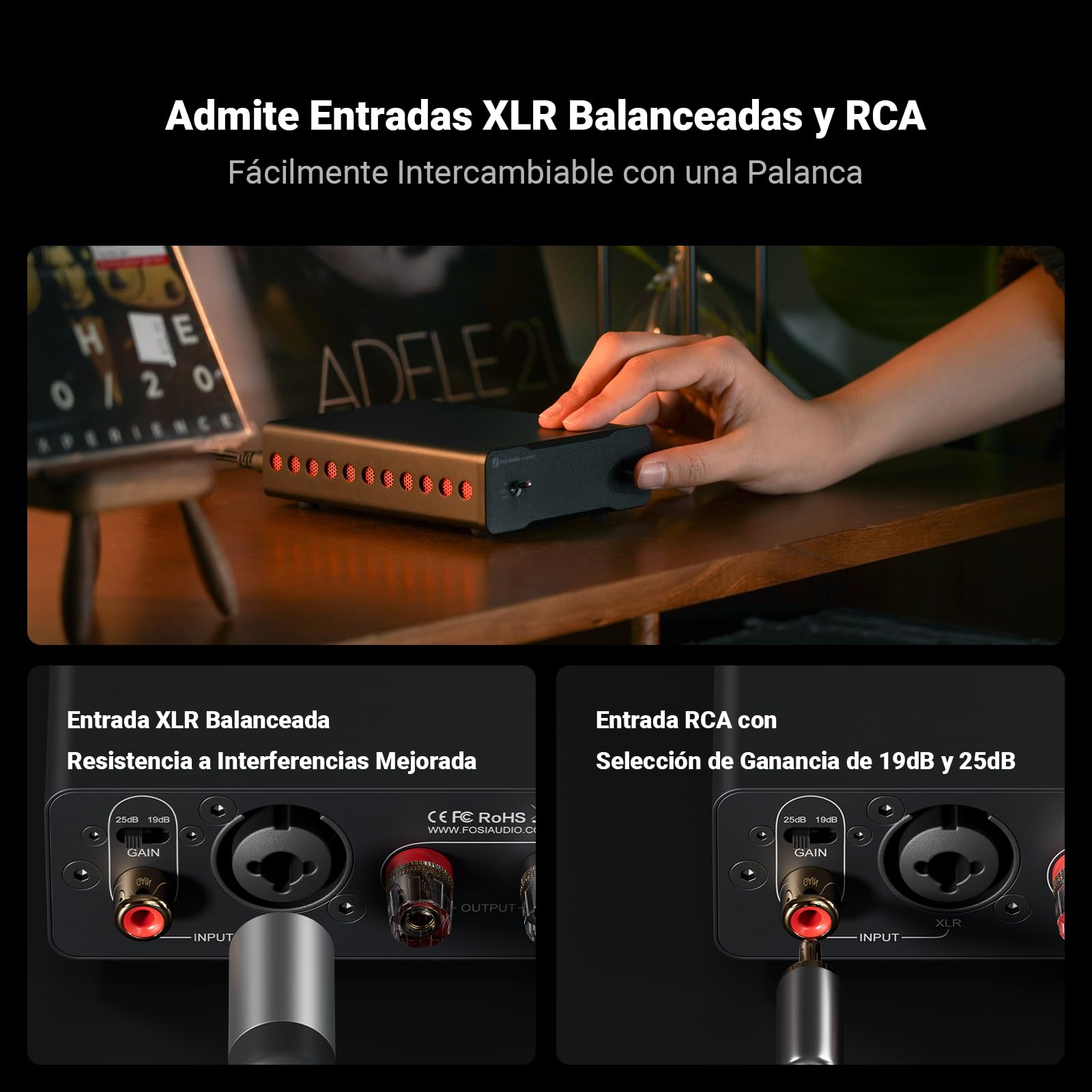 Fosi Audio Due V3 Mono Amplificador de Audio HiFi, Mini Amplificador Monobloque TPA3255 Clase D de 240W para Receptor de Componentes AVR de Cine en Casa, Entradas RCA/XLR Balanceadas 48V/10A
