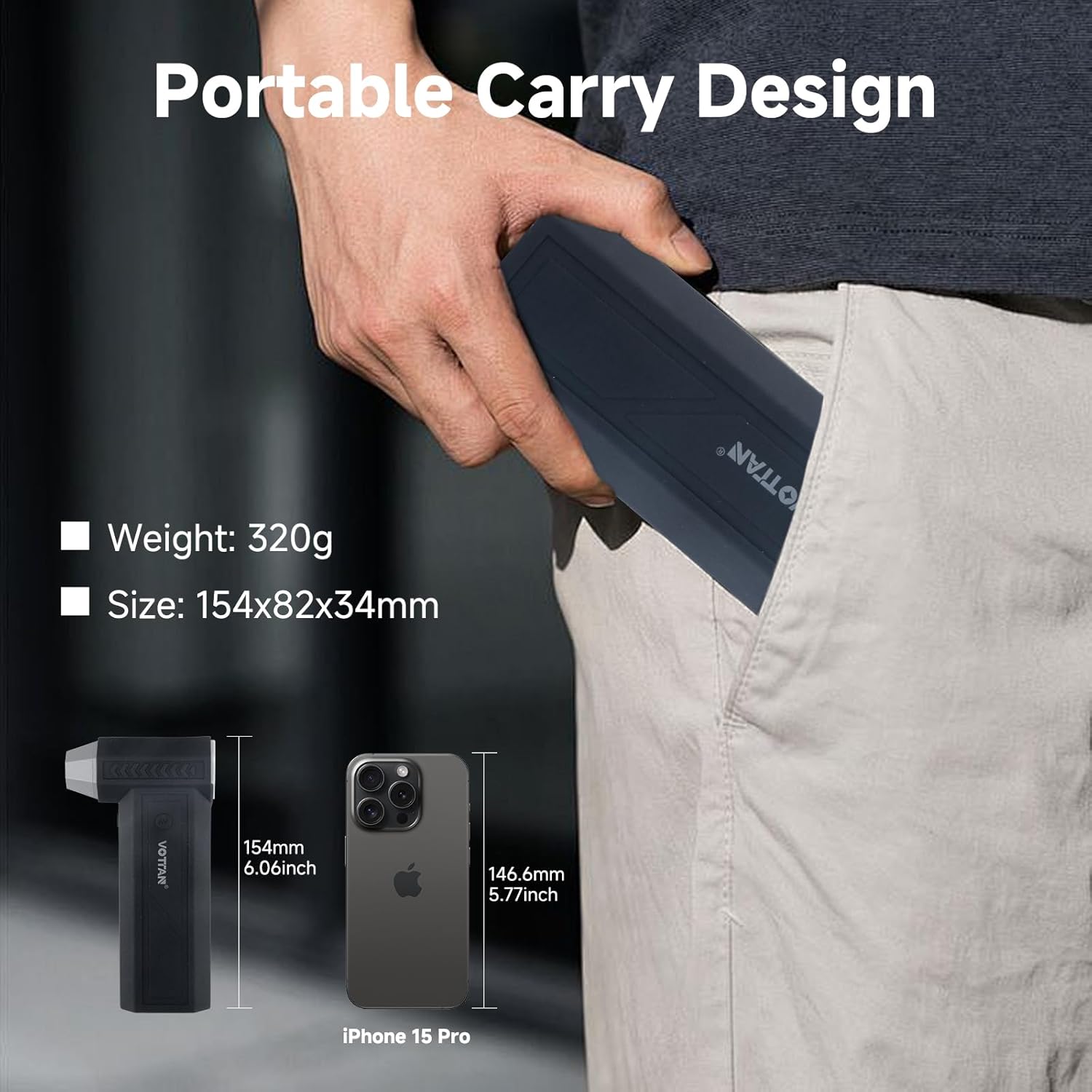 VOTTAN Electric Air Duster, 150000RPM Super Power Rechargeable Mini Air Blower, Brushless Motor 3-Gear Adjustable Compressed Air Duster for PC Keyboard, Yard Outdoor - Image 6