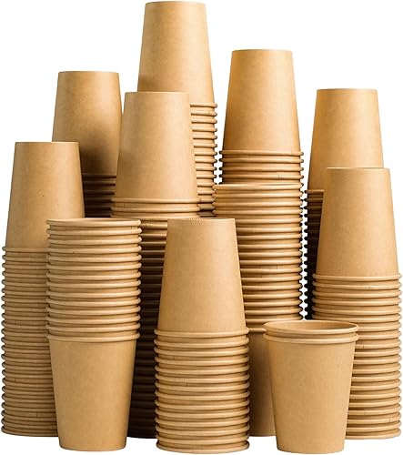 Miniatura 10 de Lamosi Paquete de 200 vasos de papel kraft de 8 onzas, tazas de café de papel desechables marrones, vasos de papel sin blanquear para bebidas