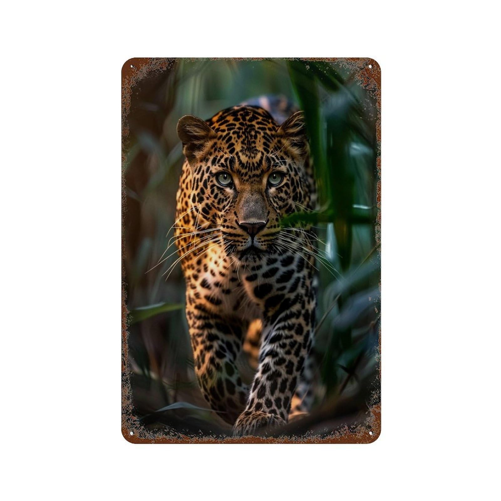 Amazon Jungle Leopard Weathered Tin Sign 11.8"x7.9", for Shed, Workshop And Garage Wall Decor, Decorative Metal Wall Art