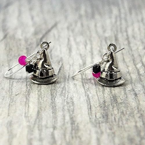 Vista 4 de Black and Fuchsia Witch Hat Earrings - Halloween Jewelry - October Fall Birthday Gift Ideas for Women