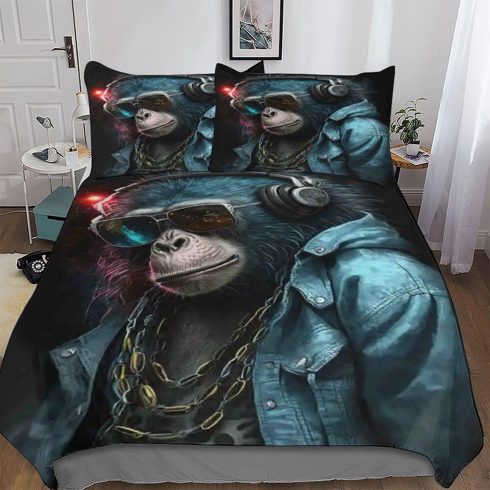 Housse de couette singe DJ parure de lit microfibre respirante contre la chaleur