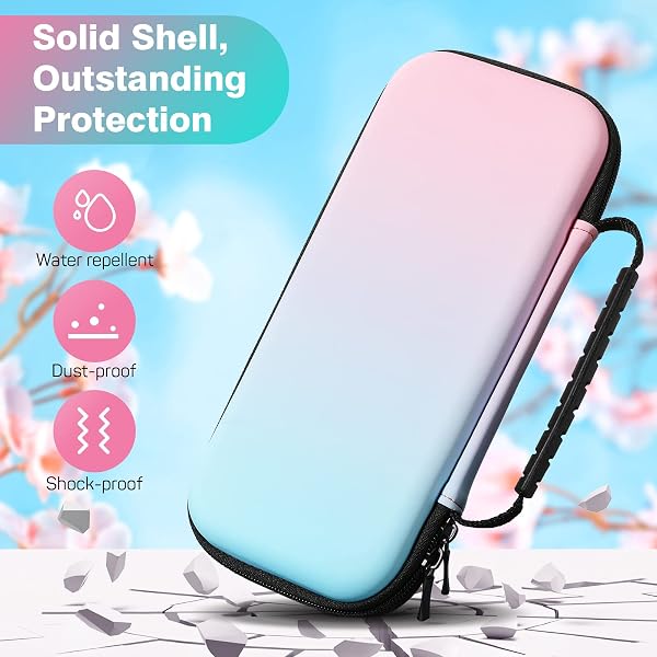 MoKo Étui de Transport Compatible avec Nintendo Switch OLED Modèle 2021/Switch, Coque de Protection Portable en EVA avec 10 Fentes Cartes de Jeu, Housse de Rangement pour Switch Accessoires, Rose Bleu - 4