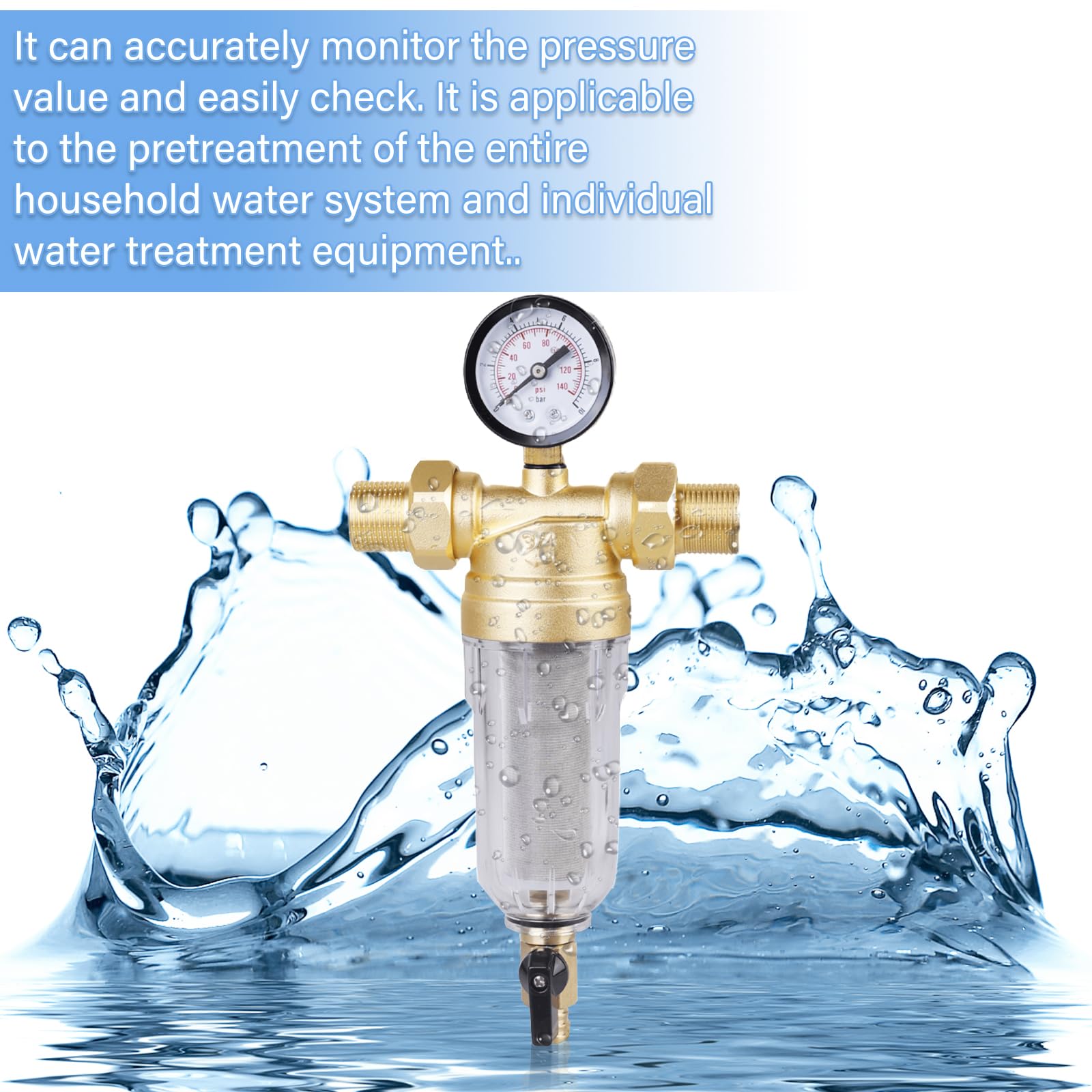Filtro dell'acqua riutilizzabile, filtro della bobina posteriore filtro acqua sedimenti filtro acqua da 1 pollice, filtro fine lavabile per collegamento domestico, tubo dell'acqua di pozzo, tubo per