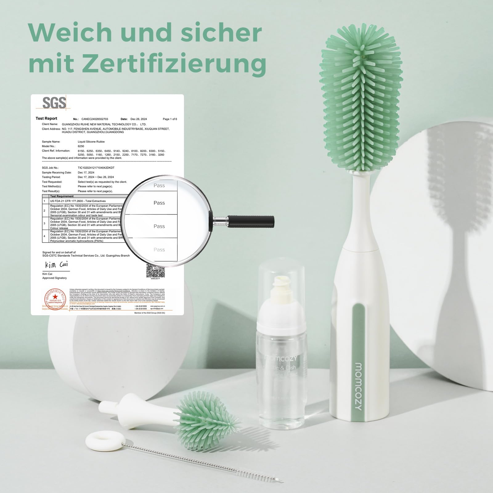 Momcozy Flaschenbürsten Set Pro, Innovatives Push-Press-Design zur gründlichen Reinigung & Momcozy Premium Babyflaschen Trockenständer – Vertikaler Flaschenhalter für 18 Flaschen & Stillzubehör