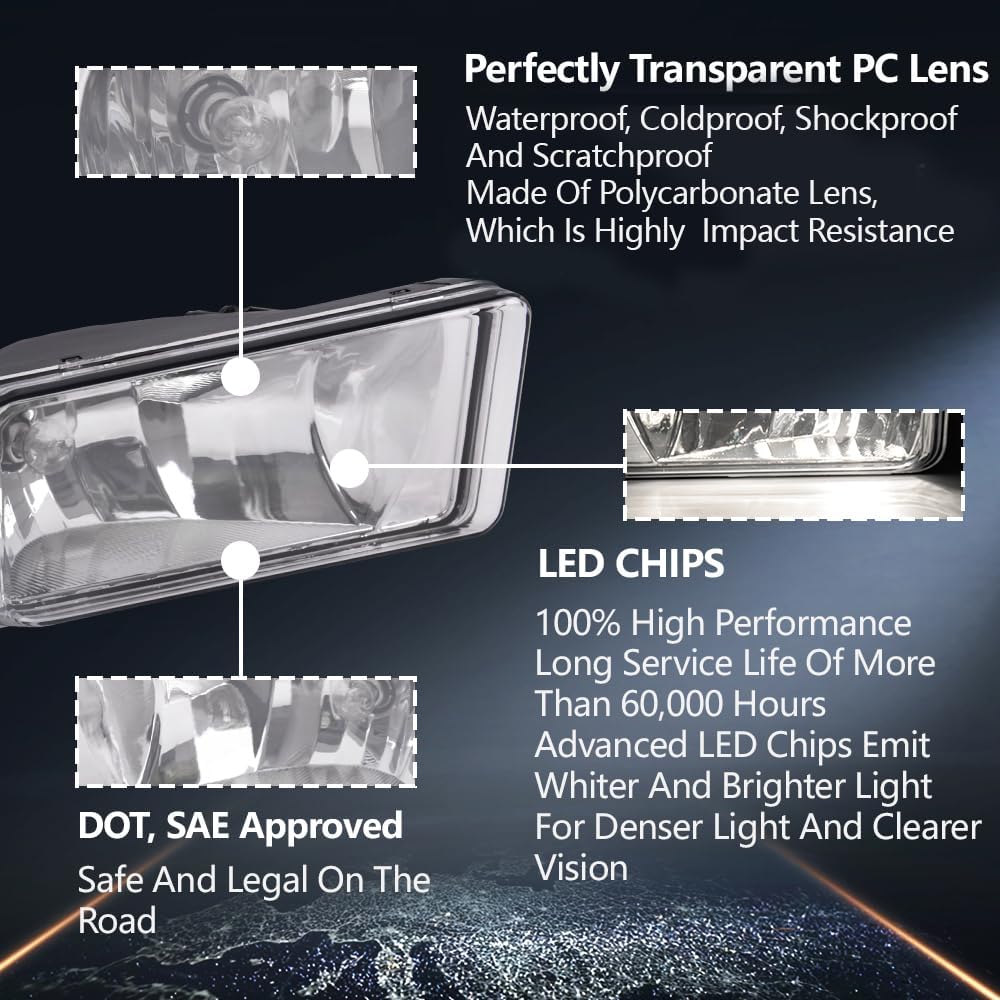 PIT66 Fog Lights, Compatible with 2007-2015 Chevy Silverado 1500/07-14 Silverado 2500HD 3500HD/ 07-13 Chevy Avalanche/ 07-08 Cadillac Escalade, Front Left & Right Fog Lamps, Clear