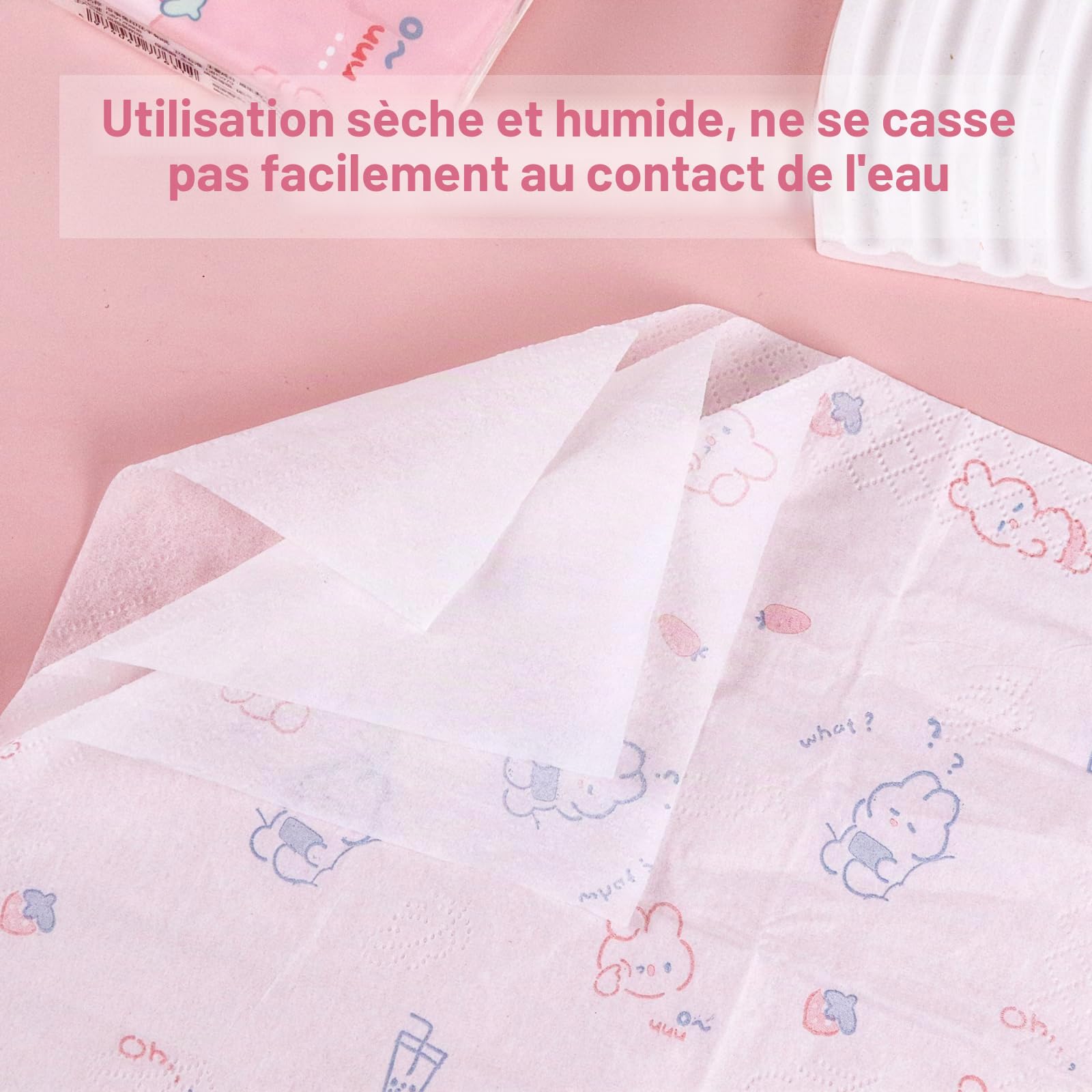Lot de 27 mini mouchoirs de poche imprimés avec motif lapin, 8 feuilles par paquet, 3 plis, voyage, école, travail, sortie