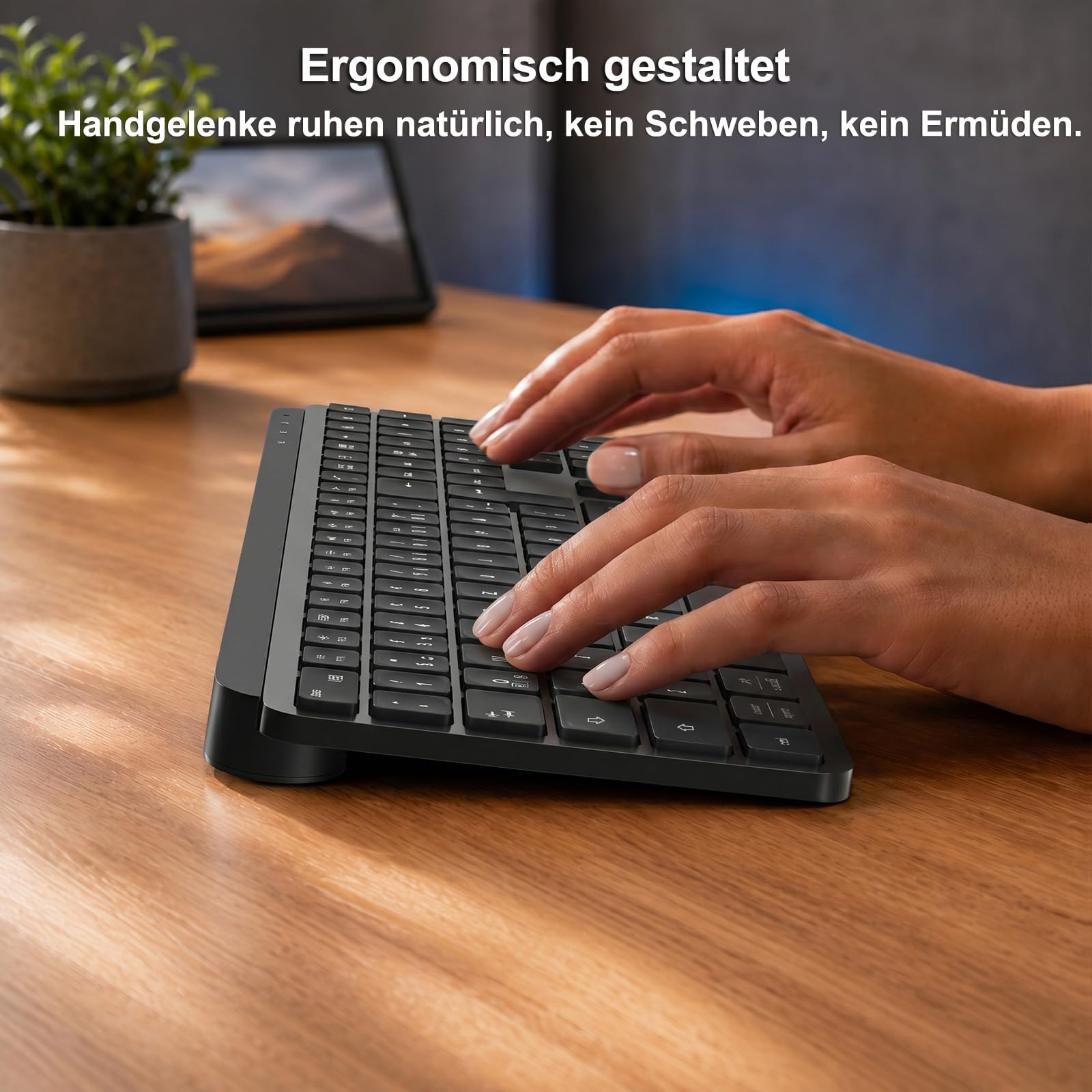 Tastiera wireless Bluetooth con illuminazione bicolore, tastiera multi-device per 4 dispositivi, meccanismo a forbice, USB-C, tastiera da ufficio silenziosa per Windows, Mac, PC, iPad e
