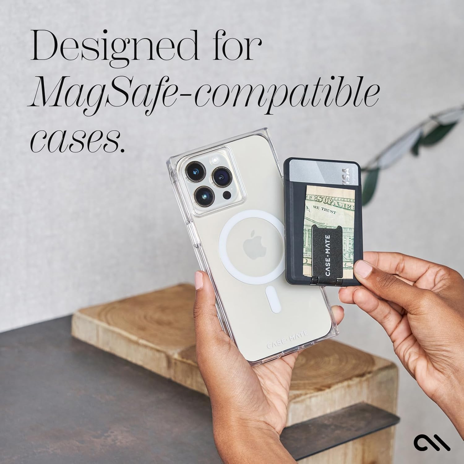 Case-Mate 3in1 Magnetic Wallet for iPhone [Card Holder] MagSafe Wallet [Holds up to 2 Cards + Cash] Detachable Magnetic Phone Card Holder with Stand - for iPhone 17 Pro Max/16 Pro Max/15/14/13- Black