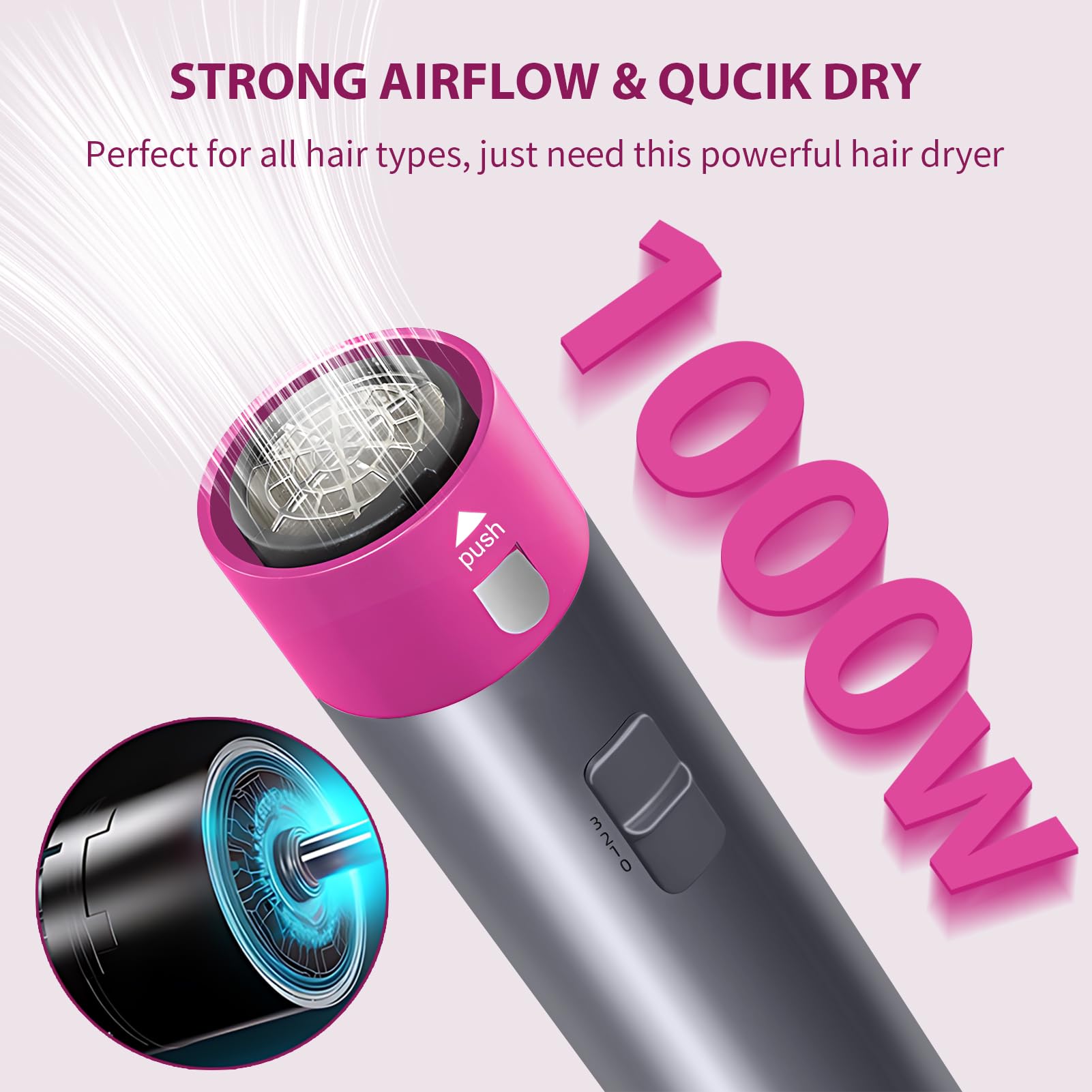 Spazzola Ad Aria Calda 5 in 1 - Spazzola Asciugacapelli 1000W Ferro Arricciacapelli Ioni Negativi con 3 Temperature, Air Styler per Asciugatura Raddrizzamento Stampaggio Volume
