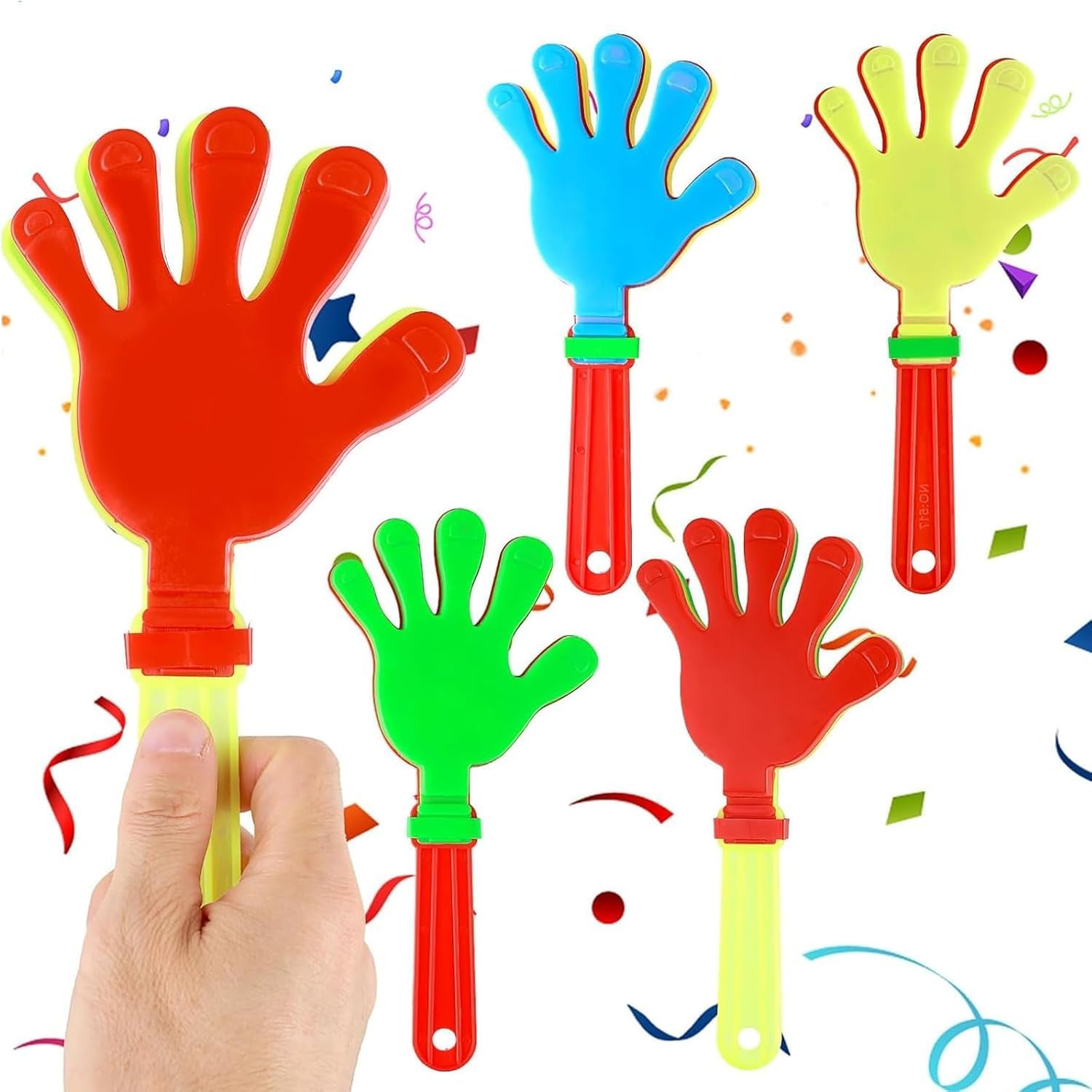 4 Pack Hand Clappers Large Hand Clappers Noisemakers Cheer Noise Makers Finger Noise Makers for Sporting Events Basketball Football Game Party Favors (Mixed Colors) — image 1