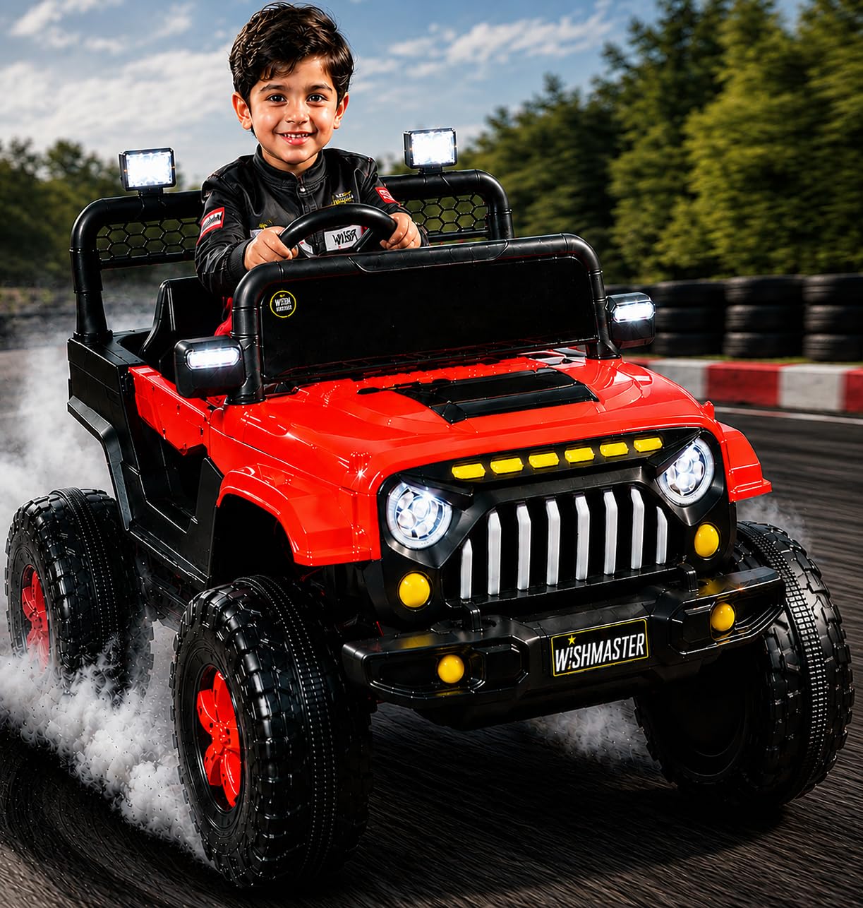 WishmasterKids Driving Electric Ride-On Car for Boys & Girls 2-6 Years Big Wheels, Single Seat, Music & LED Lights | Off-Road Adventure Jeep | 6 Month Warranty | Gift for Birthday