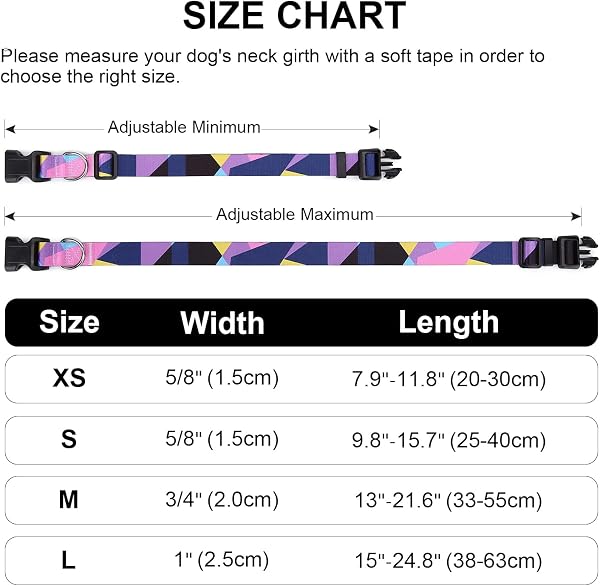 Mercano Adjustable Dog Collar - Special Design Patterns, Soft Nylon Comfortable Durable Pet Collar for Small Medium Large Dogs (M, Geometric Purple) - 4