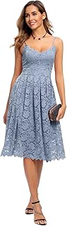 Atnlewhi Womens Spaghetti Strap V Neck Sleeveless A Line Lace Dresses for Evening Cocktail Formal Wedding Guest
