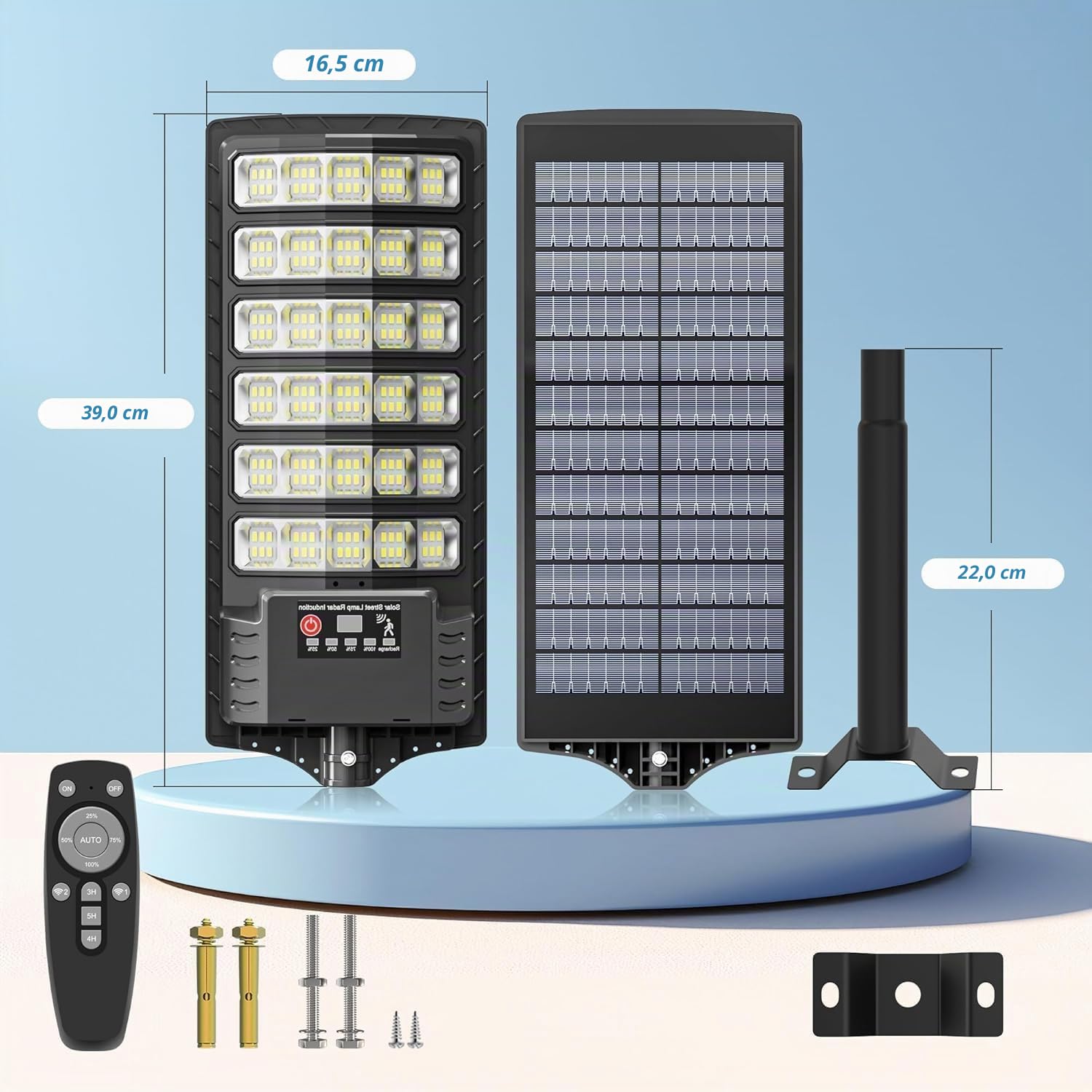 800W Lampione Solare Led Esterno 2 pezzi,IP66 Impermeabile Lampada Stradale Solare con Sensore di Movimento,320° Angolo Illuminazione Faretto Solari con Pannello per Giardino,Strada