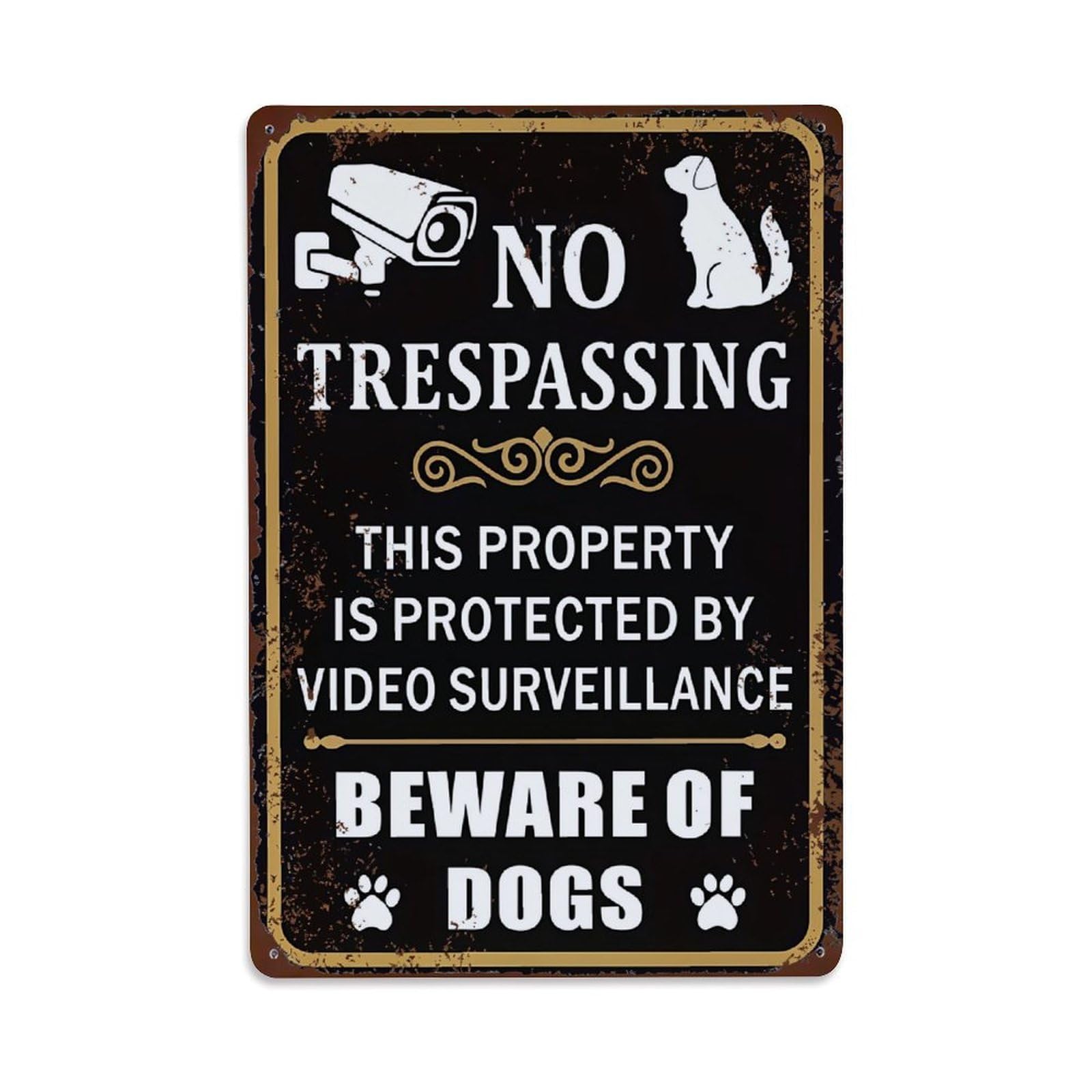 Jdyaojiesheng Vintage No Trespassing Video Surveillance Dogs Tin Sign Retro Metal Wall Decor Metal Poster, Home Bar Garage Farmhouse Cafe Wall Art Decoration 8X12inches
