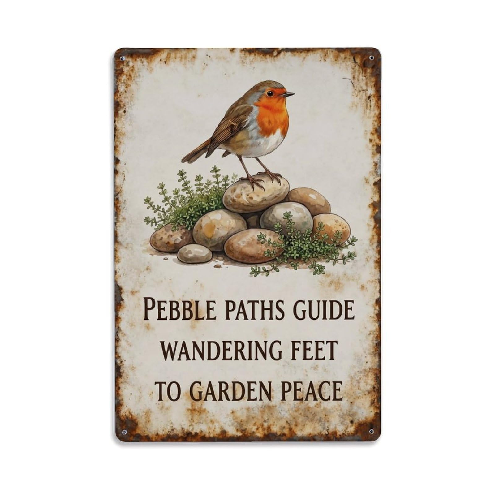 Yrnq Vintage Style-14 Robin Bird Garden Quote Pebble Path Vintage Metal Tin Sign Plaque Wall Decor For Cafe, Club, Garden Round Metal Poster 8X8inch