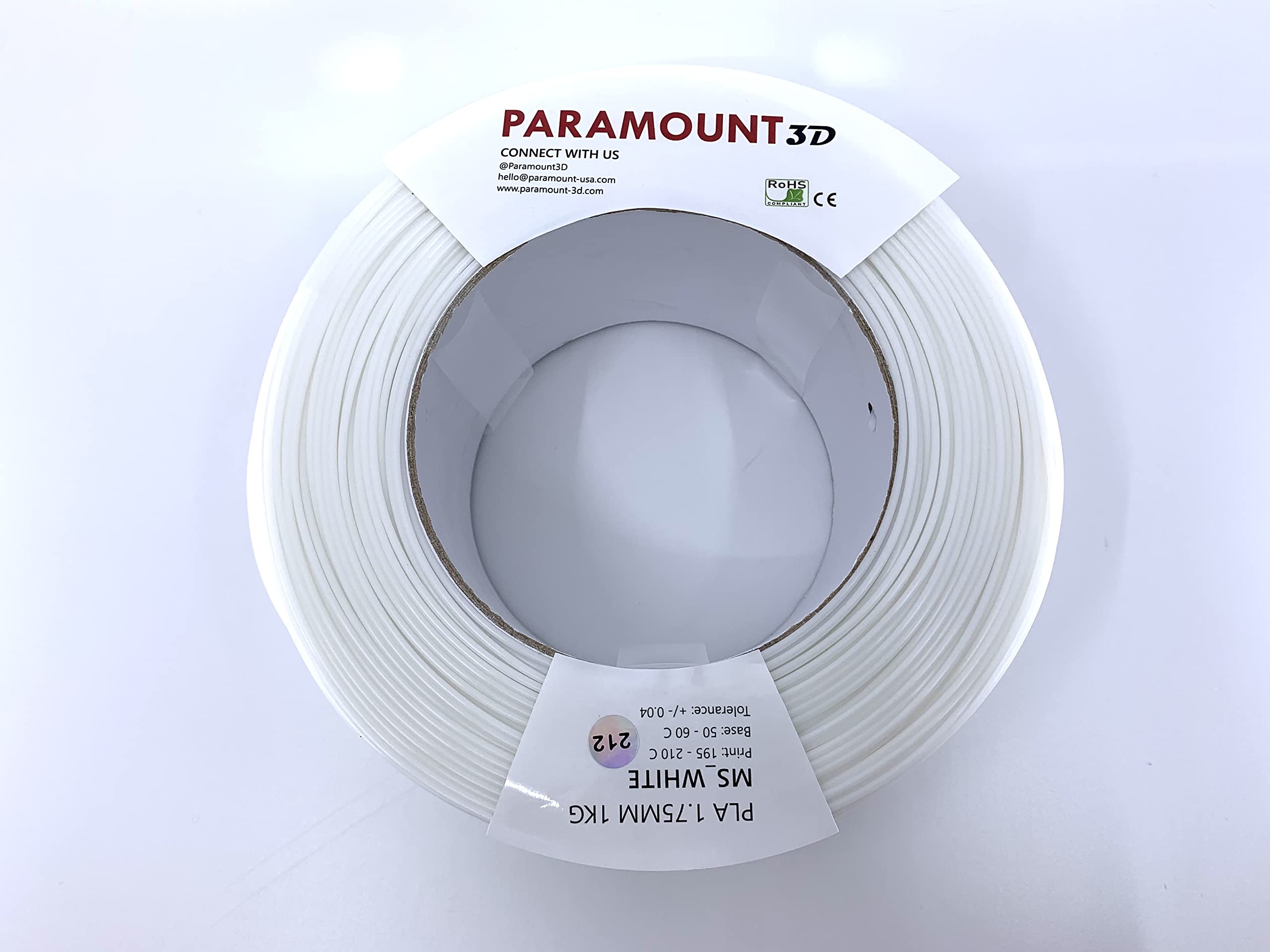 Paramount 3D PLA 1.75mm 1kg Filament (Master Spool) (White (MS_White), 1kg [1 ROLL])