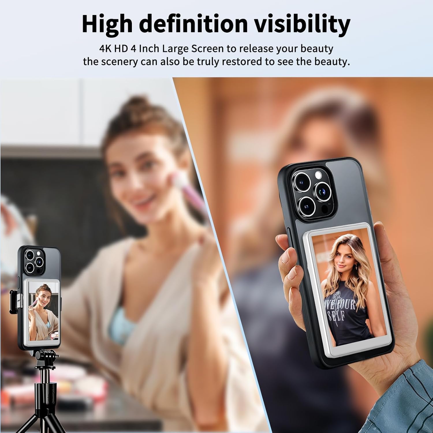 Phone Vlog Selfie Monitor Screen, 1080P Wireless Recording Magnetic Mount, Rear Camera for TikTok, Selfie Vlog, Live Streaming, Compatible with iPhone/Android (White)